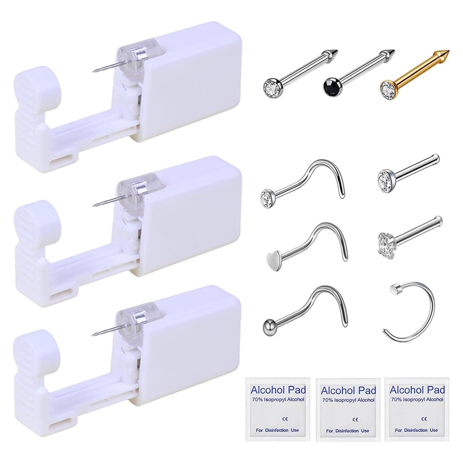 Kit de Piercing de Nariz HYJLPAF - 3 Pistolas Desechables con Studs