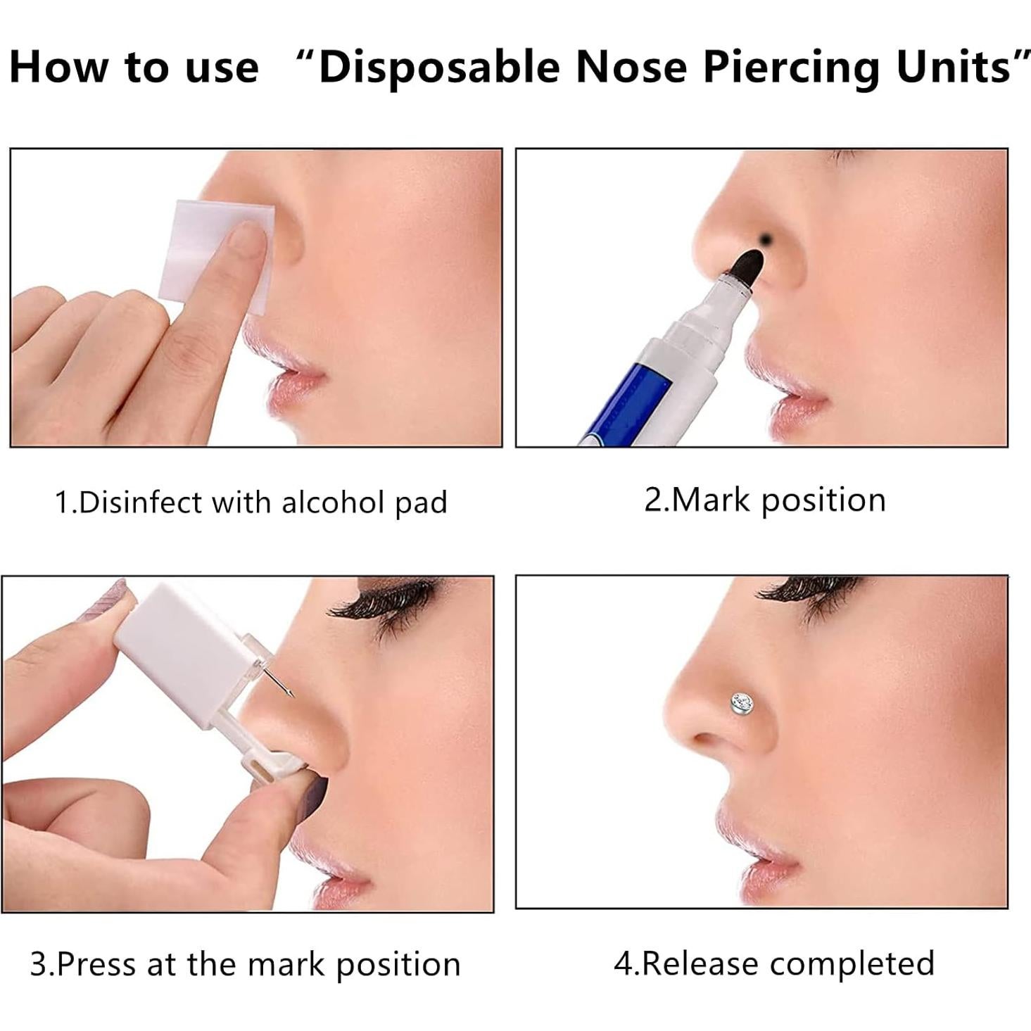 Kit de Piercing de Nariz HYJLPAF - 3 Pistolas Desechables con Studs