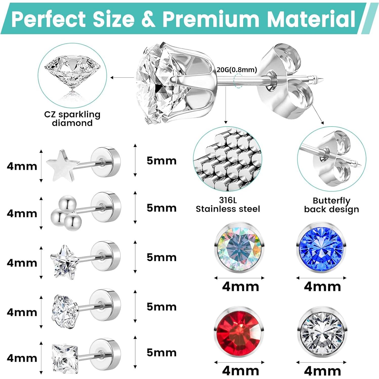 Kit de Perforación de Orejas Zygc 58 Piezas con Aretes Circonita