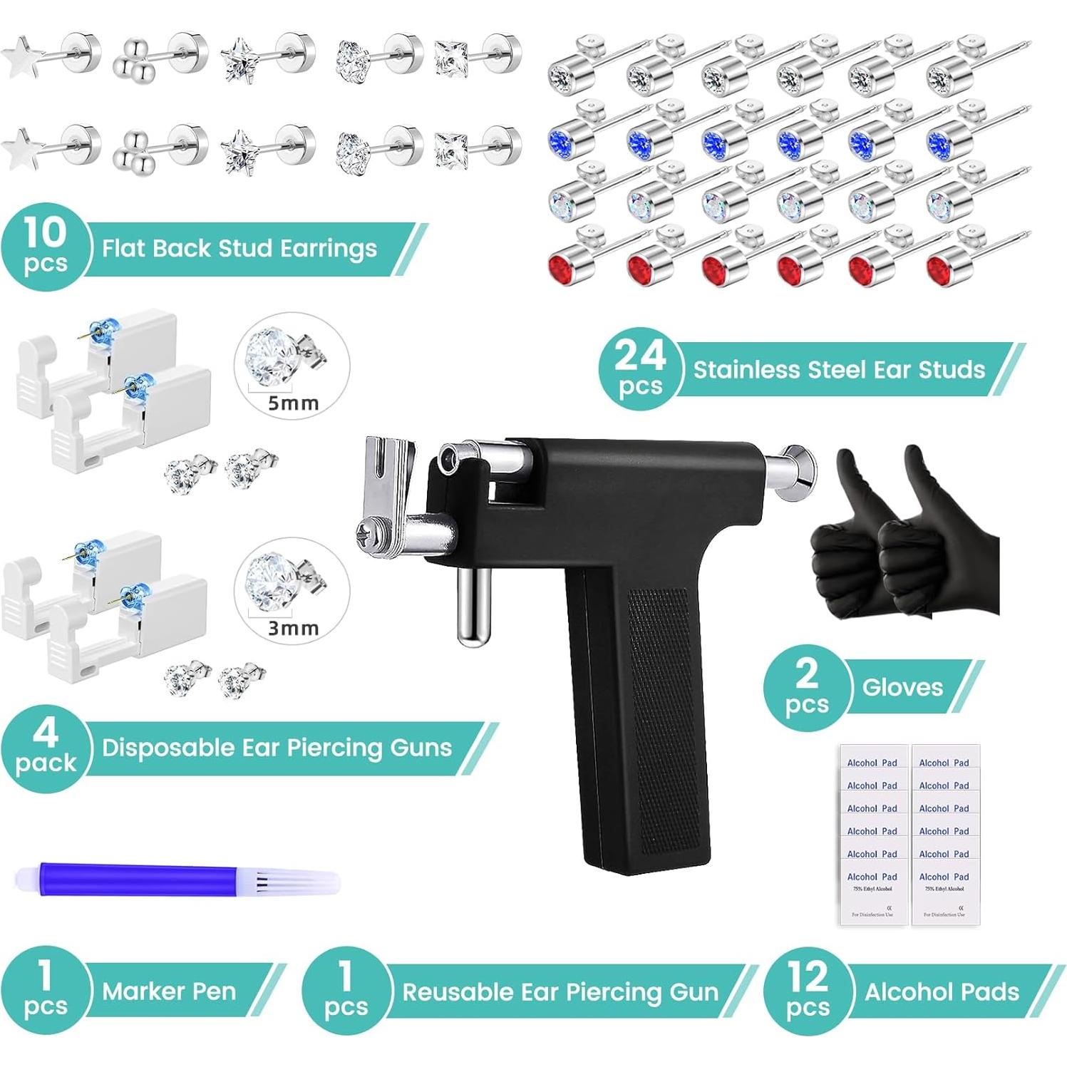 Kit de Perforación de Orejas Zygc 58 Piezas con Aretes Circonita