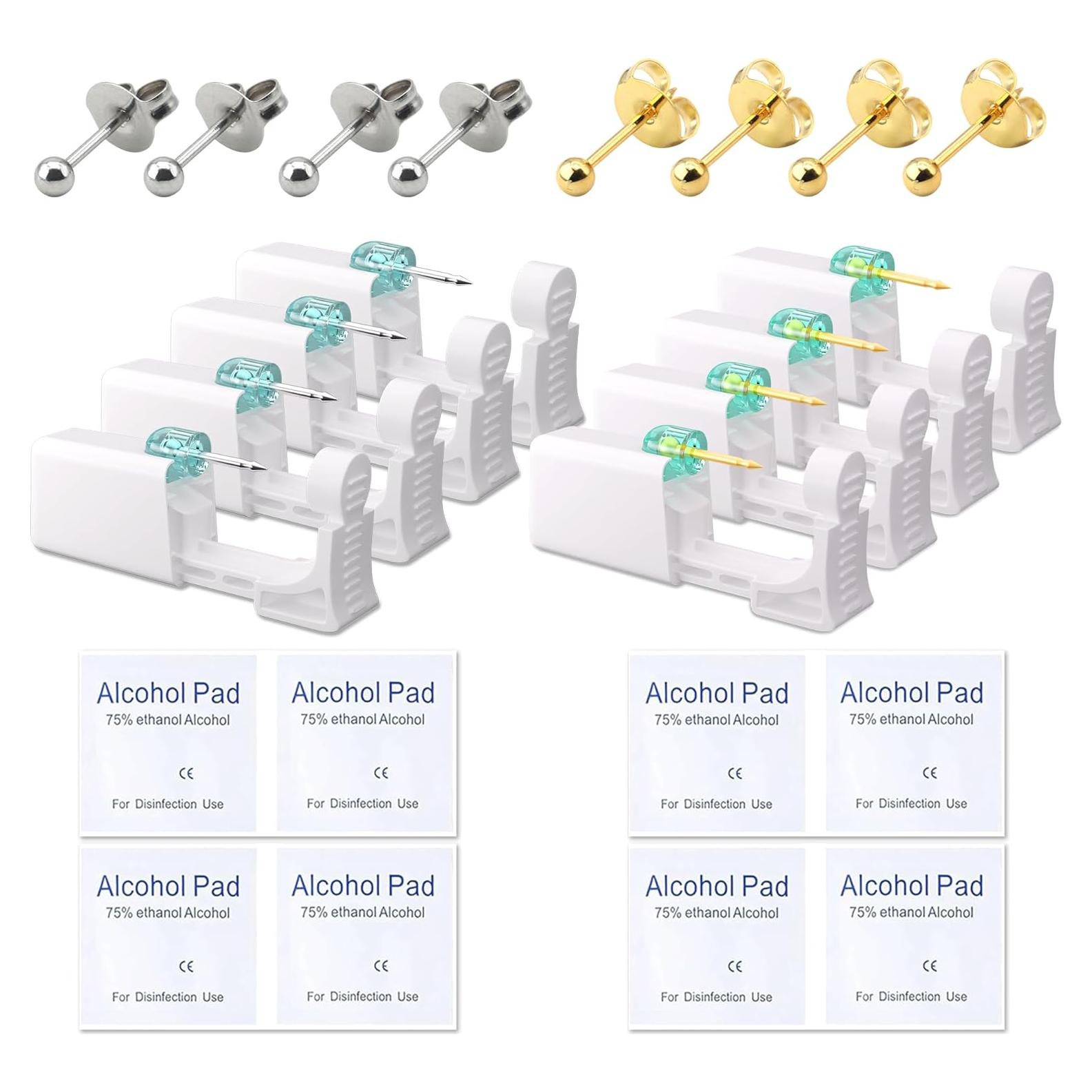 Kit de Perforación de Orejas YINPAD - 8 Aretes y Alcohol