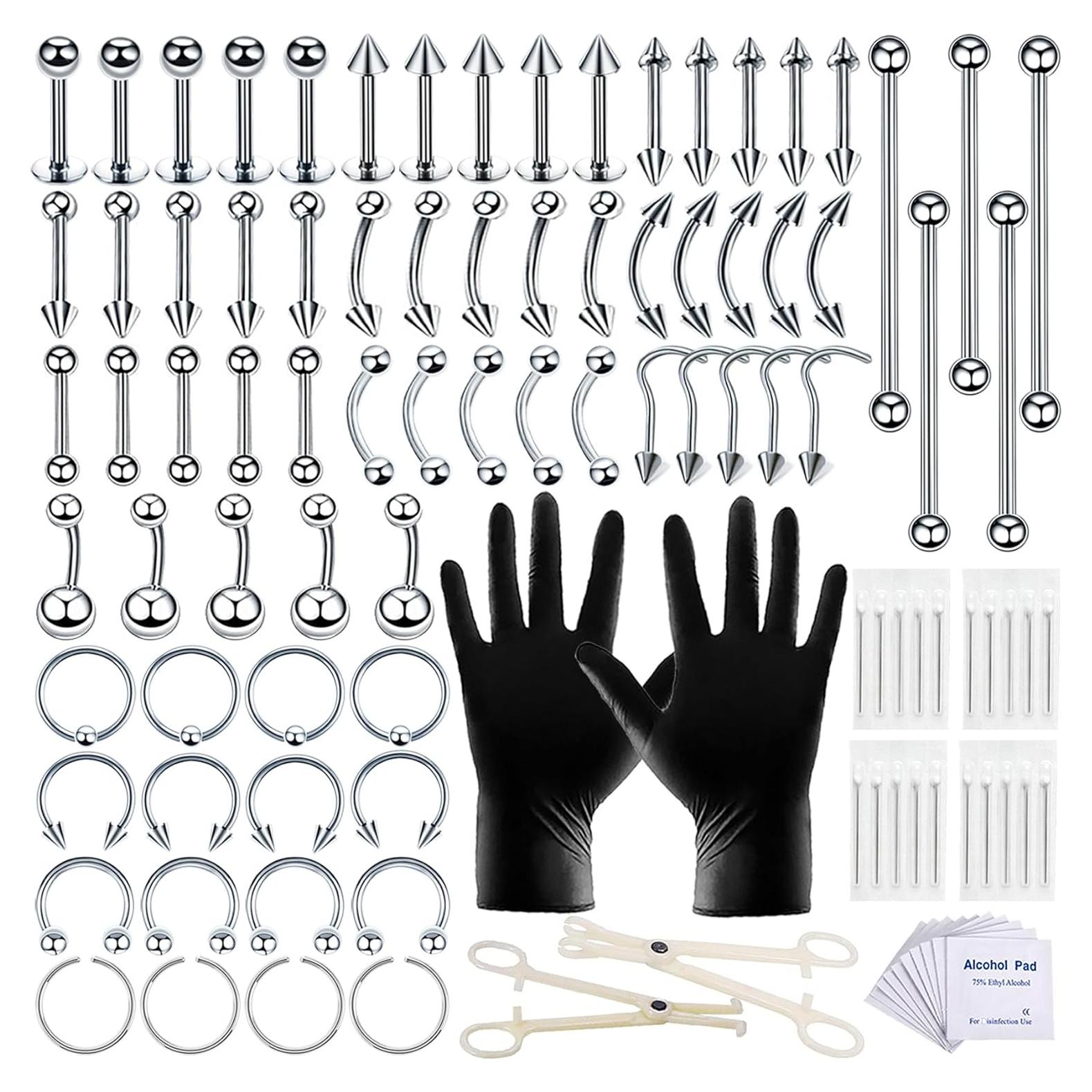 Kit de Piercing Profesional 100 Piezas Joyería y Herramientas