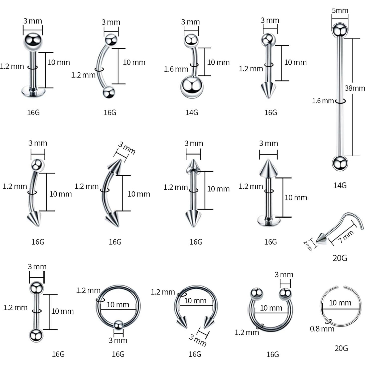 Kit de Piercing Profesional 100 Piezas Joyería y Herramientas