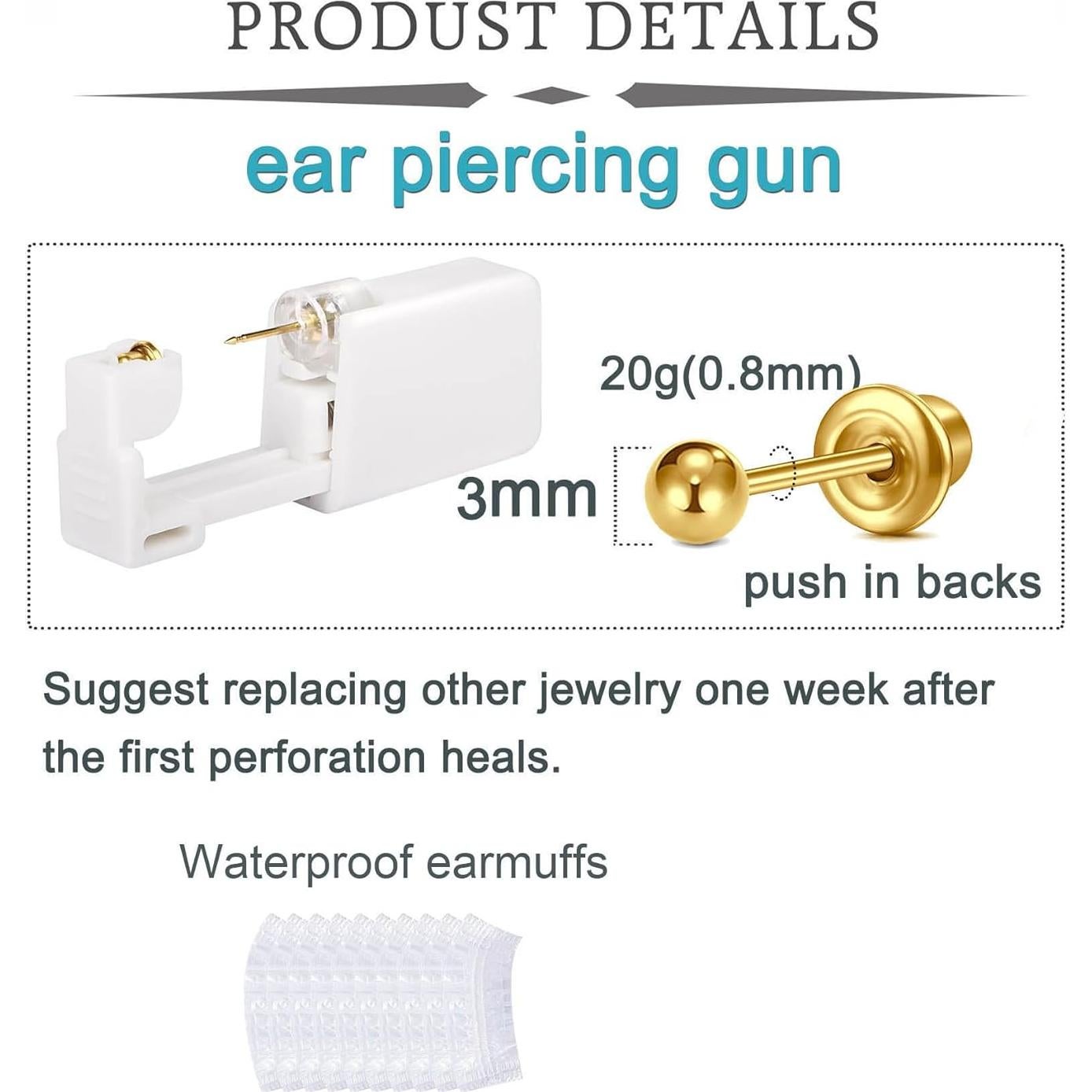 Kit de Perforación de Orejas QWALIT 3 Pares Dorado Desechable