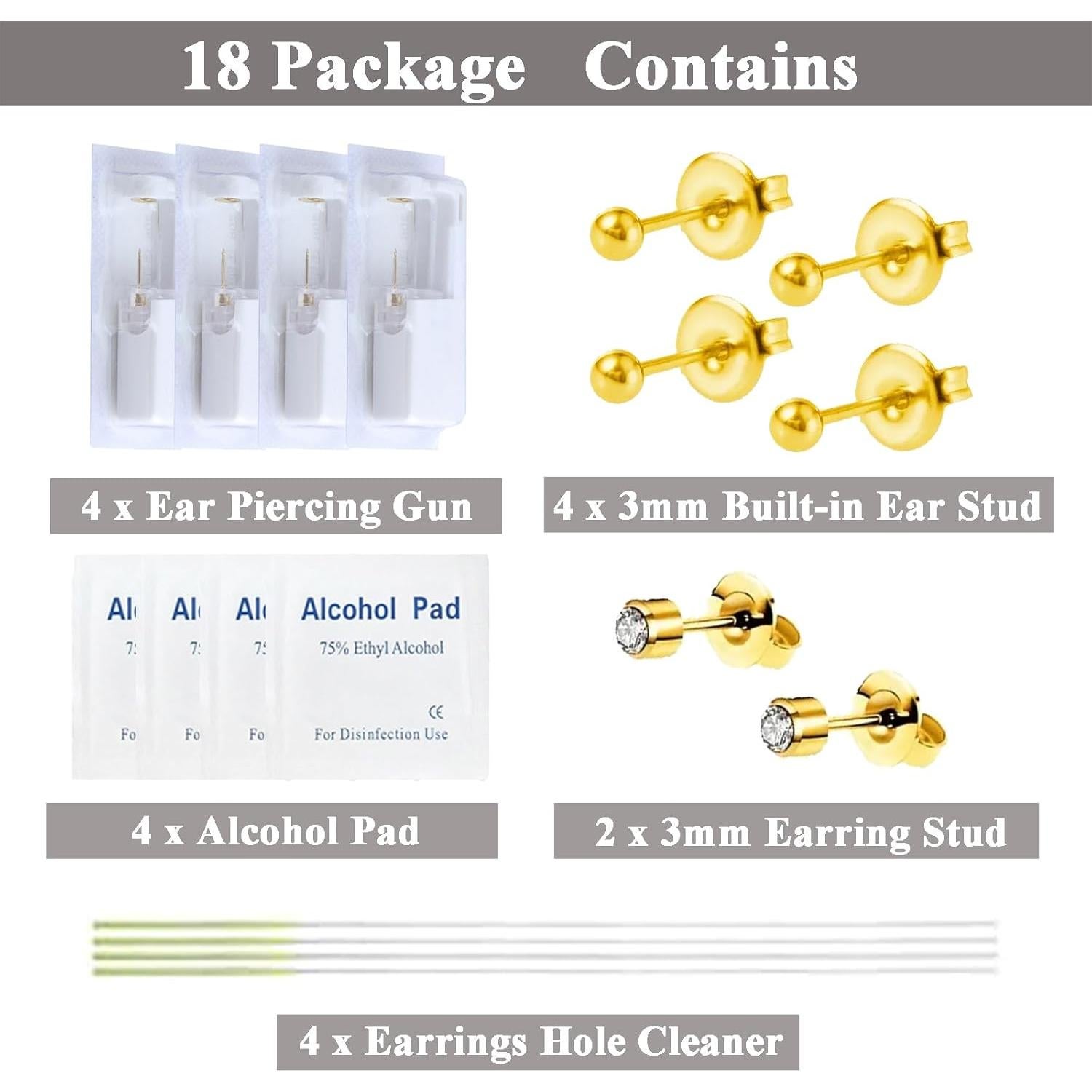 Kit de Perforación de Orejas 18 PCS - Pistola y Aretes de Acero Inoxidable