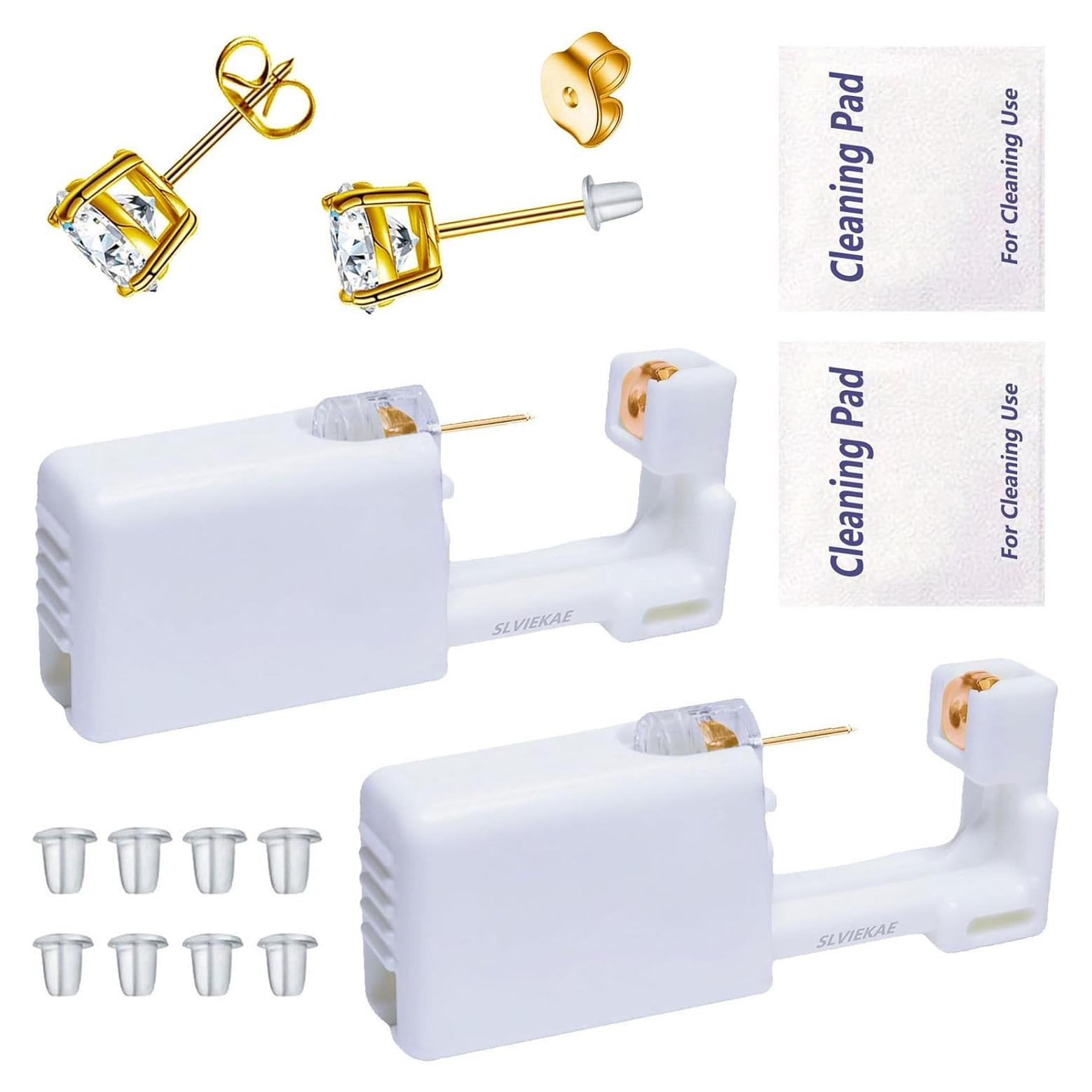 Kit de Perforación de Orejas SLVIEKAE Sin Dolor - 2 Aretes CZ