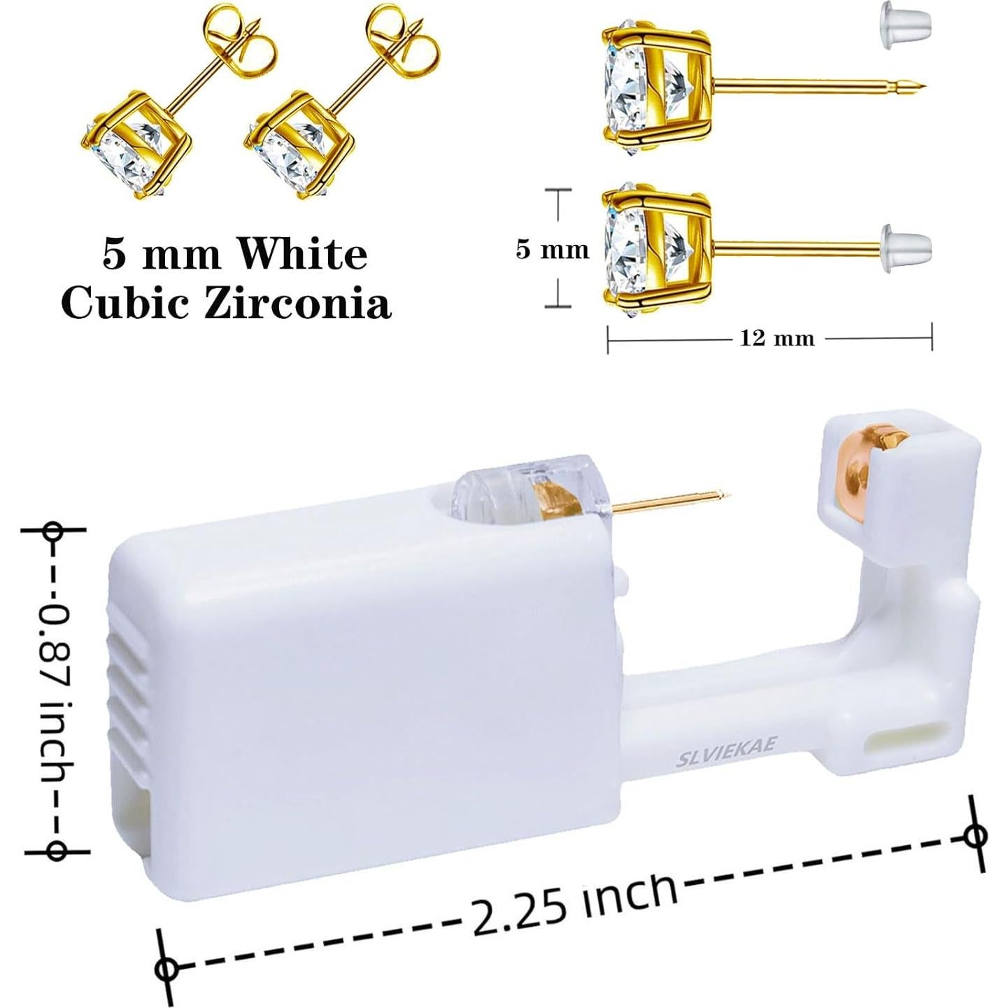 Kit de Perforación de Orejas SLVIEKAE Sin Dolor - 2 Aretes CZ