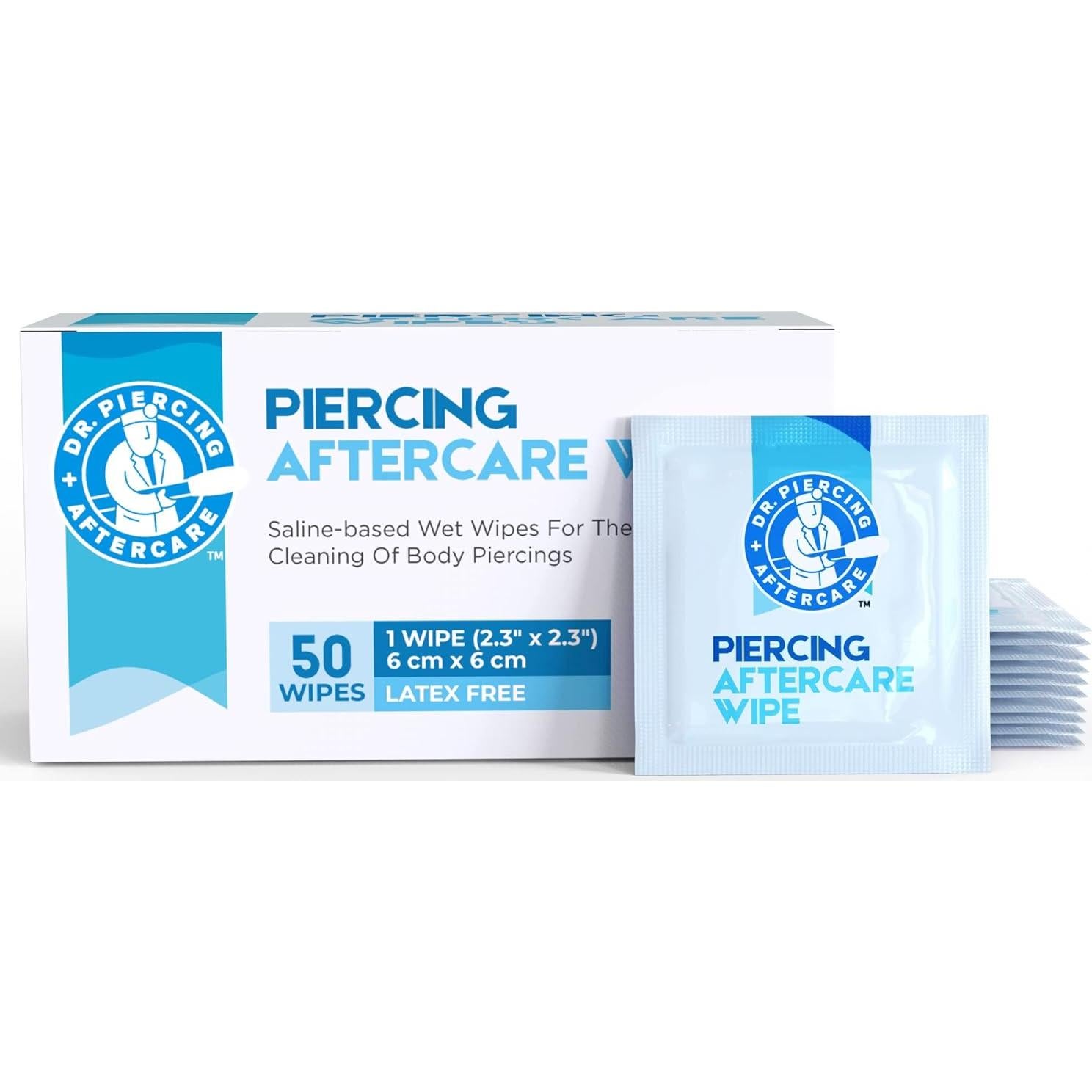Dr. Piercing Aftercare Wipes – Piercing Aftercare | Saline Solution for Piercings - Keloid Bump Ear Piercing Cleaner – Ears Lips Belly Nose Piercing Bump - Piercing Hole Cleaner (50 Count)