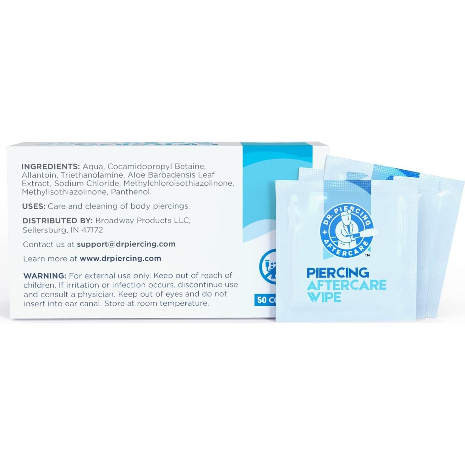 Dr. Piercing Aftercare Wipes – Piercing Aftercare | Saline Solution for Piercings - Keloid Bump Ear Piercing Cleaner – Ears Lips Belly Nose Piercing Bump - Piercing Hole Cleaner (50 Count)