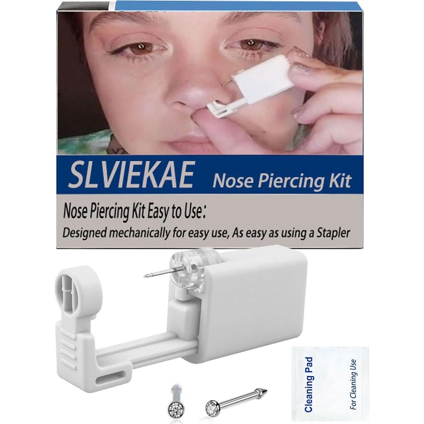 Kit de perforación de nariz SLVIEKAE - Pistola blanca, 1 uso