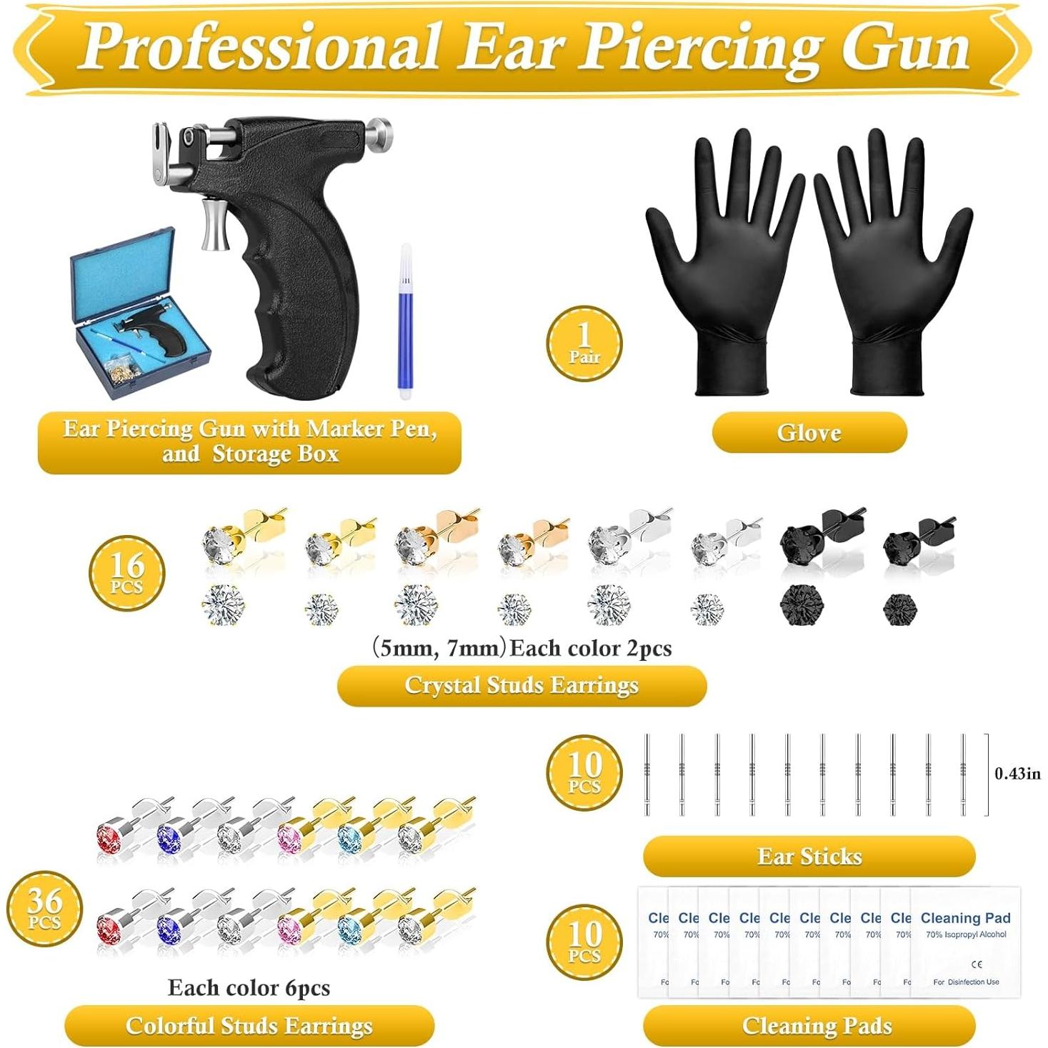 Kit de Perforación de Oídos Evatage con Pendientes Coloridos