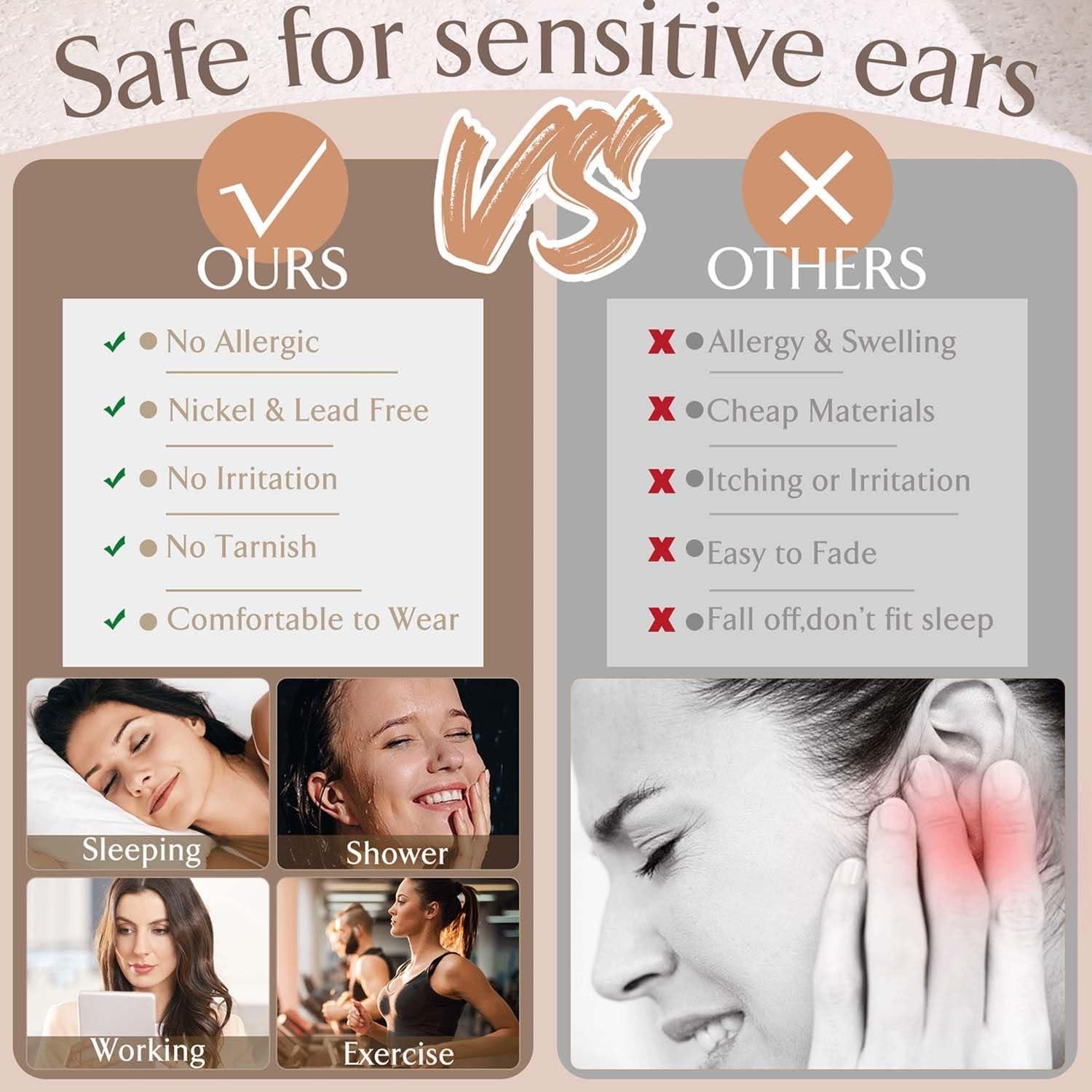 Pendientes Hipoalergénicos Jstyle Acero Quirúrgico Oro 14K