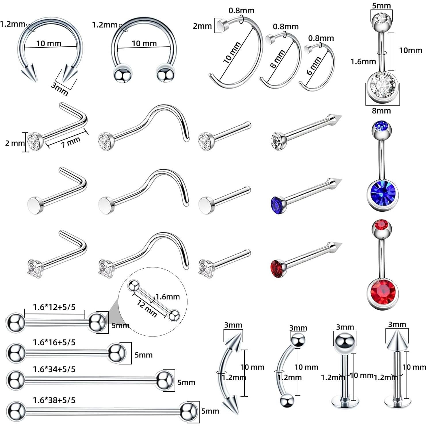 Kit de Perforación Corporal 70 Piezas TKKUY - Acero Inoxidable