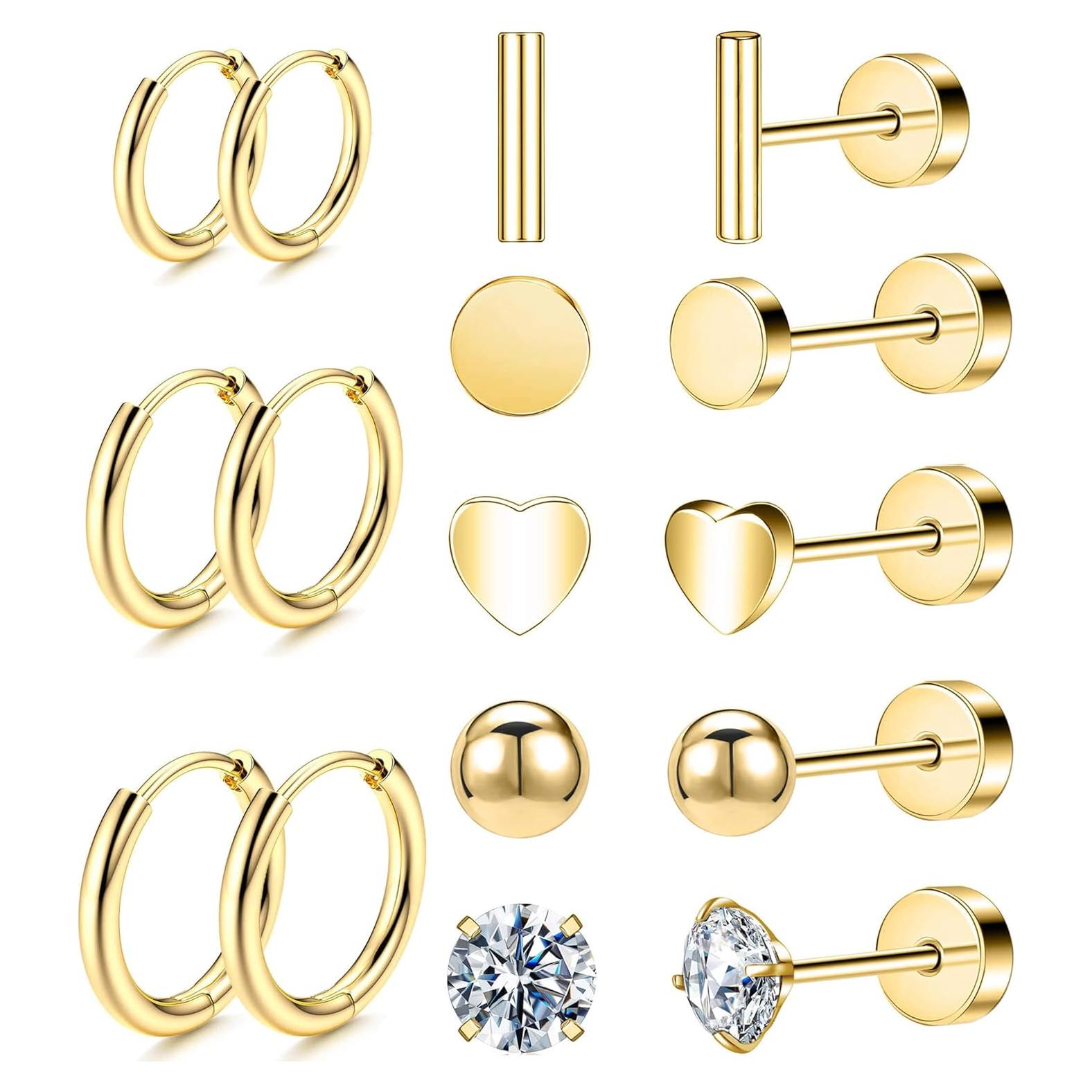 Set de Pendientes Hipoalergénicos Acero Quirúrgico 8 Pares