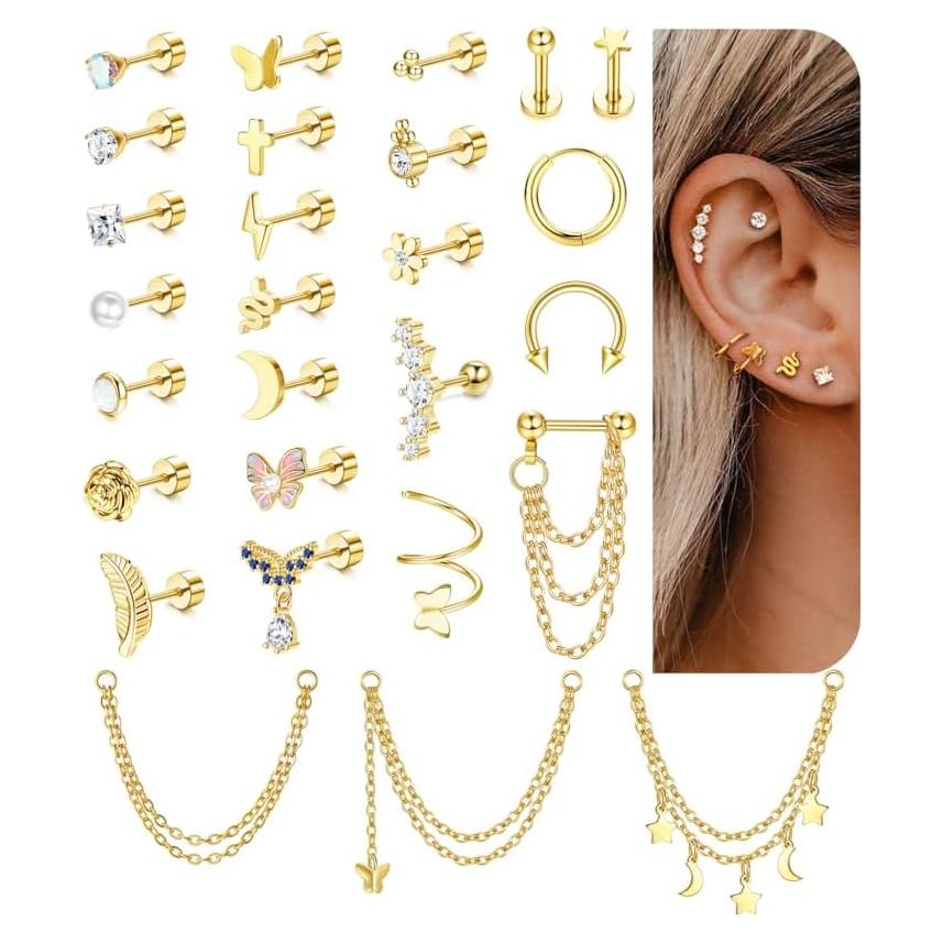 Conjunto de 27 Pendientes Hipoalergénicos Acero Quirúrgico