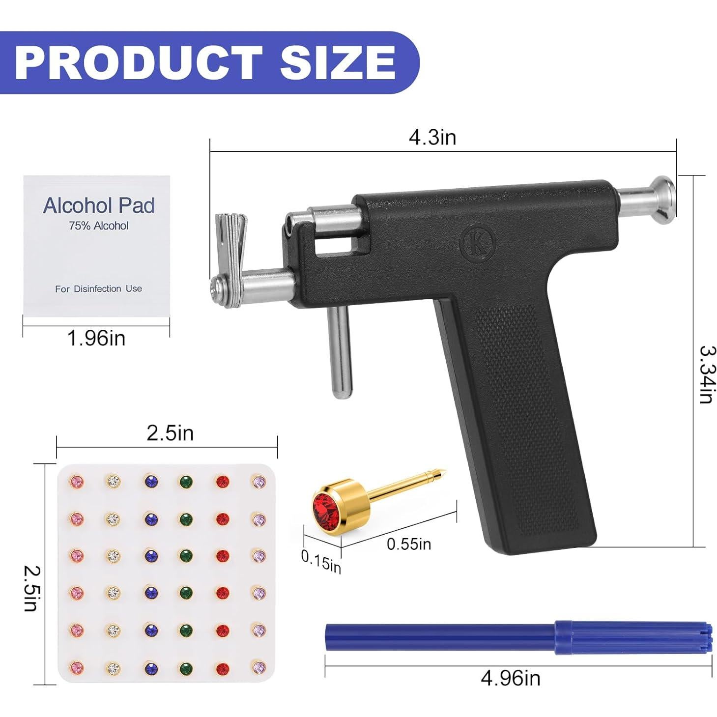 Kit de Pistola de Perforación de Orejas Oro MRFuYtng - 72 Pernos
