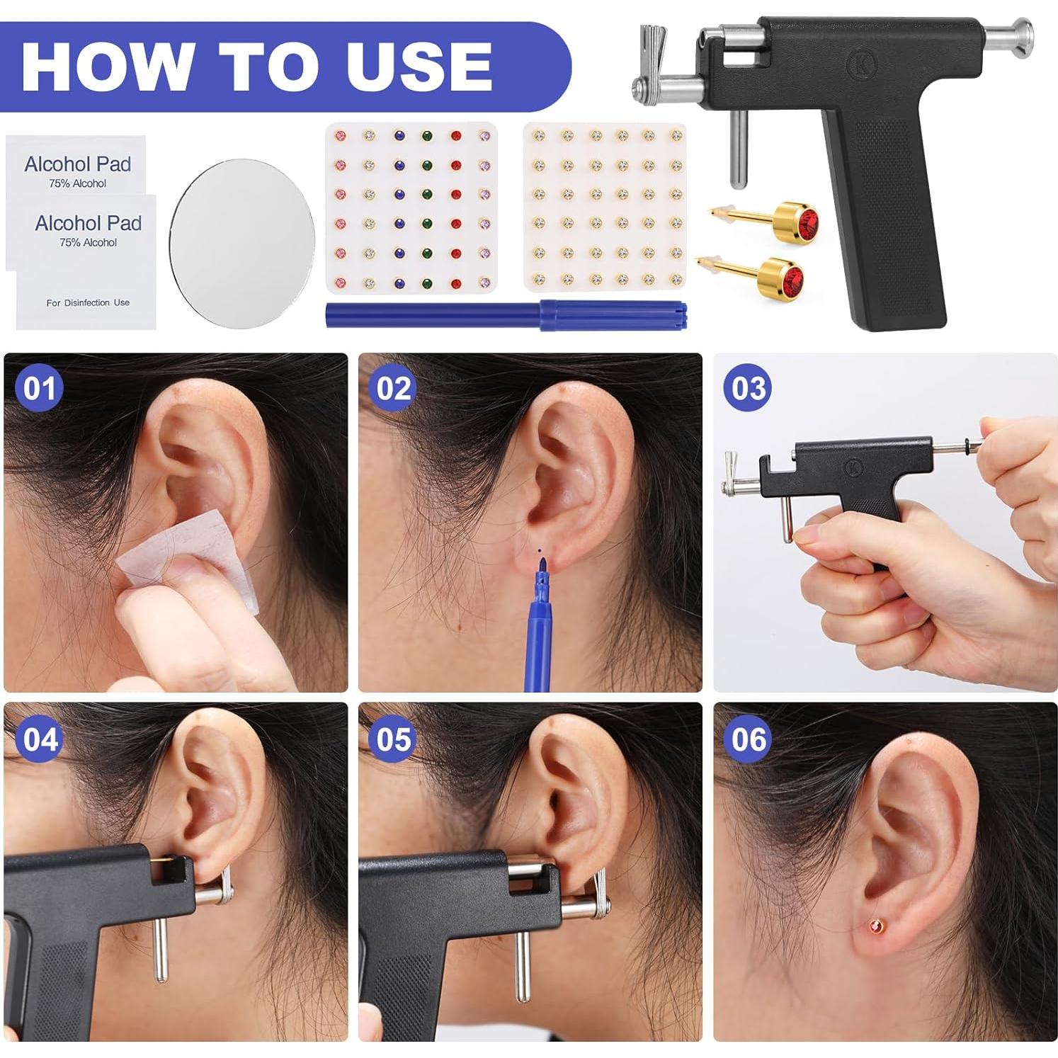 Kit de Pistola de Perforación de Orejas Oro MRFuYtng - 72 Pernos