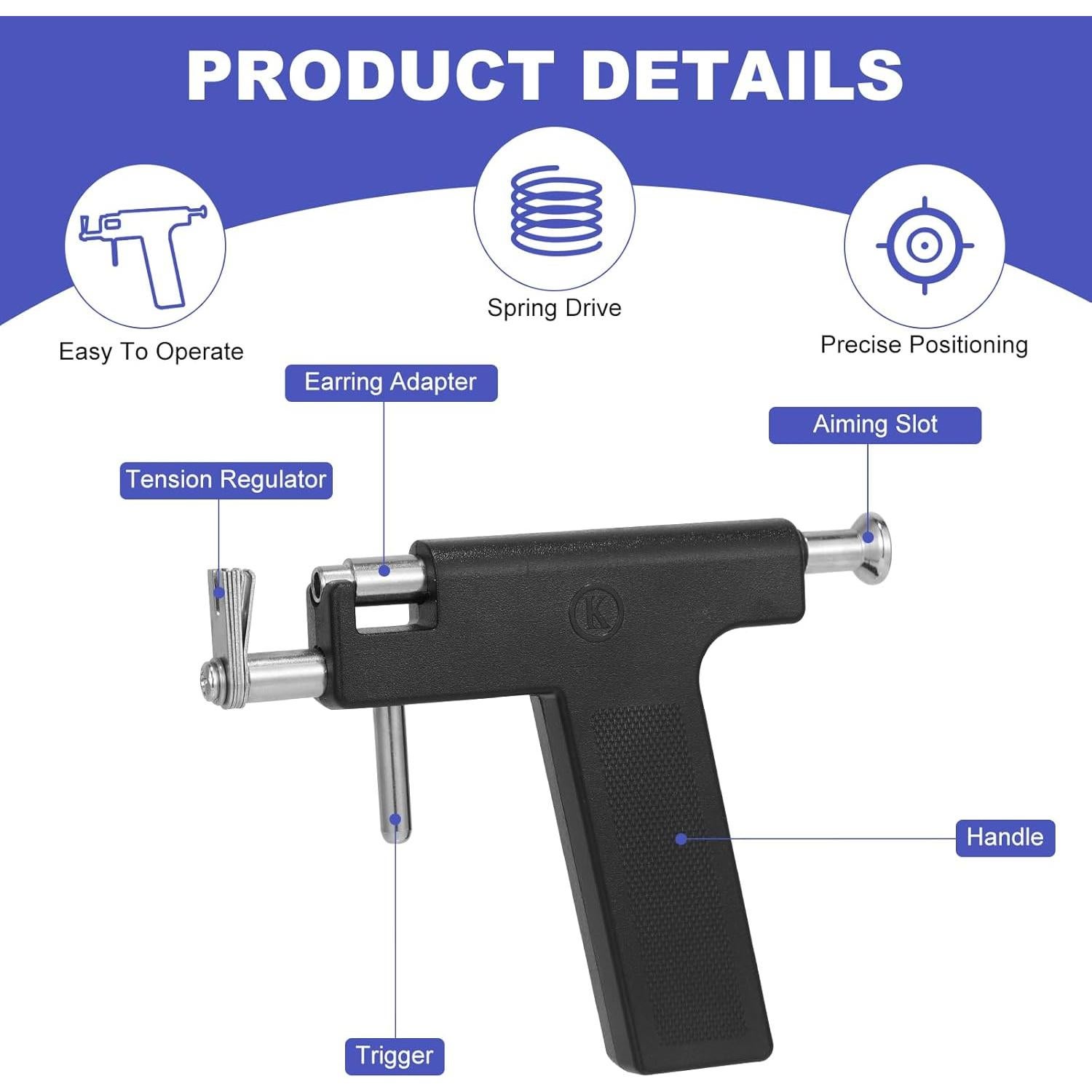 Kit de Pistola de Perforación de Orejas Oro MRFuYtng - 72 Pernos