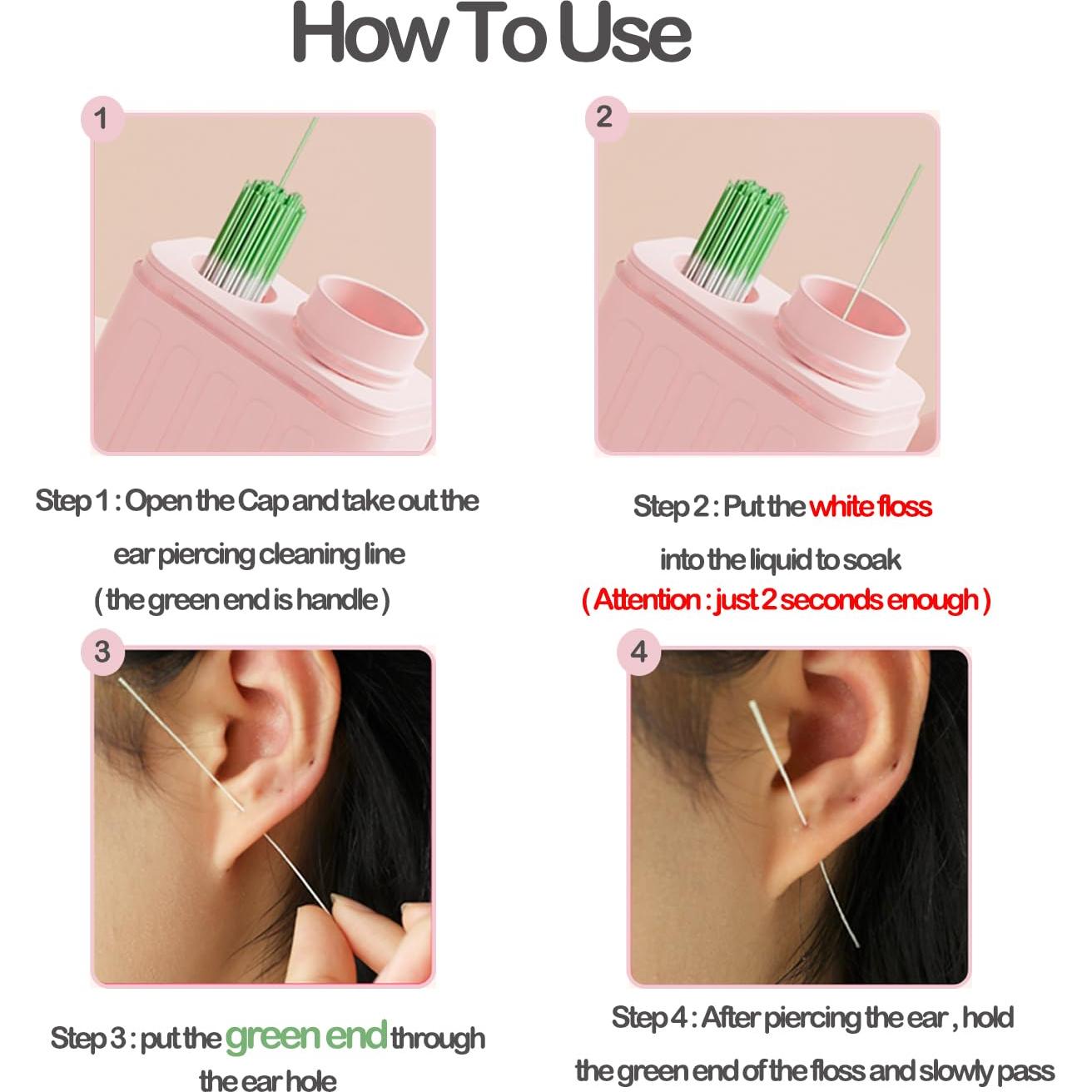 Kit de Limpieza de Piercing DJDZ con 240 Hilos y 15ml Solución