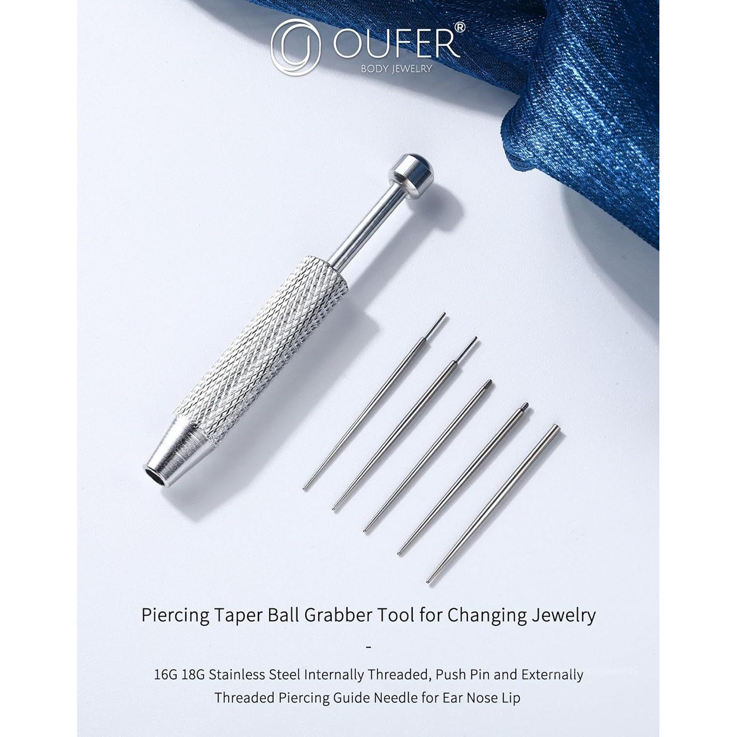 OUFER Kit de Piercing Corporal con Agarrador y Agujas 16G 18G