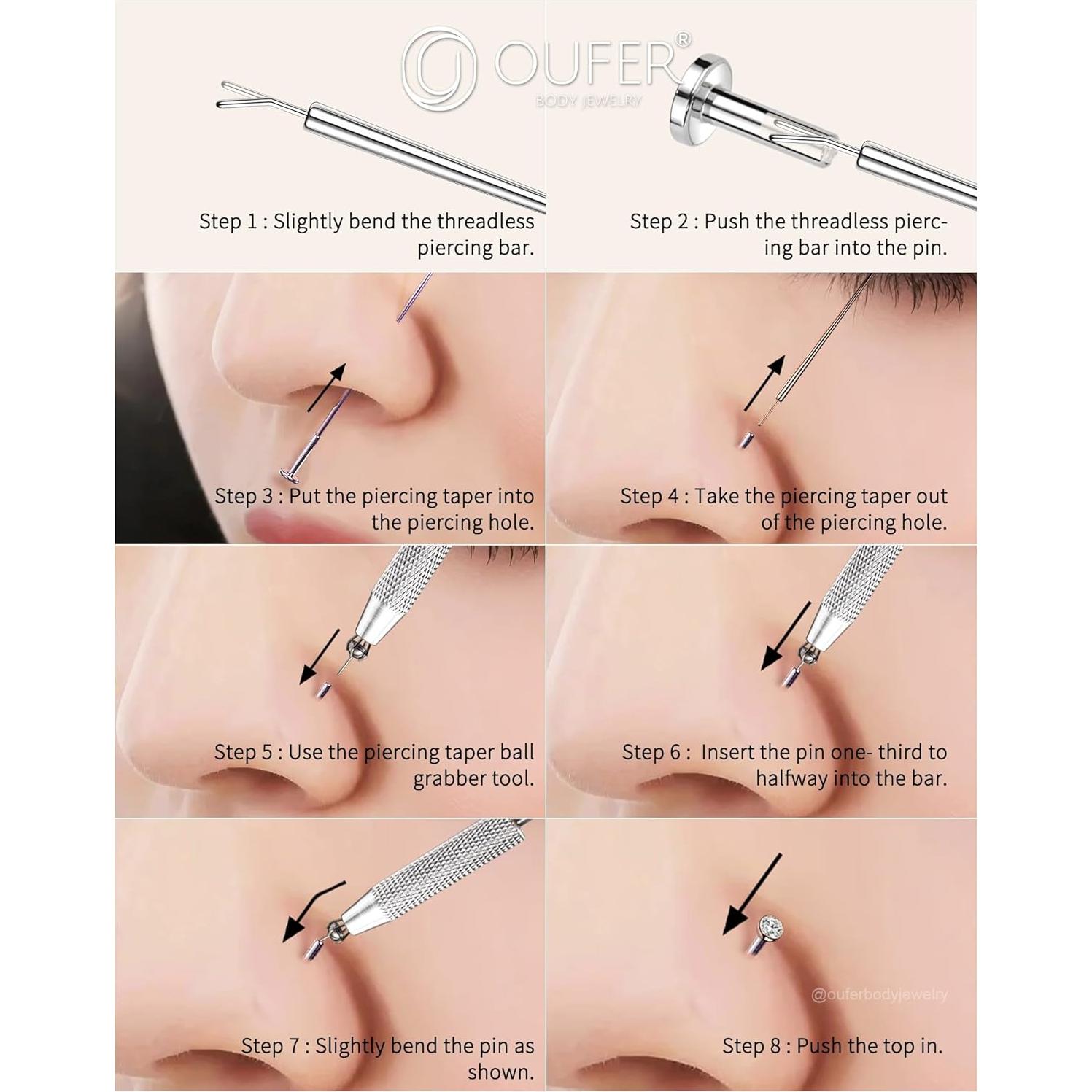 OUFER Kit de Piercing Corporal con Agarrador y Agujas 16G 18G