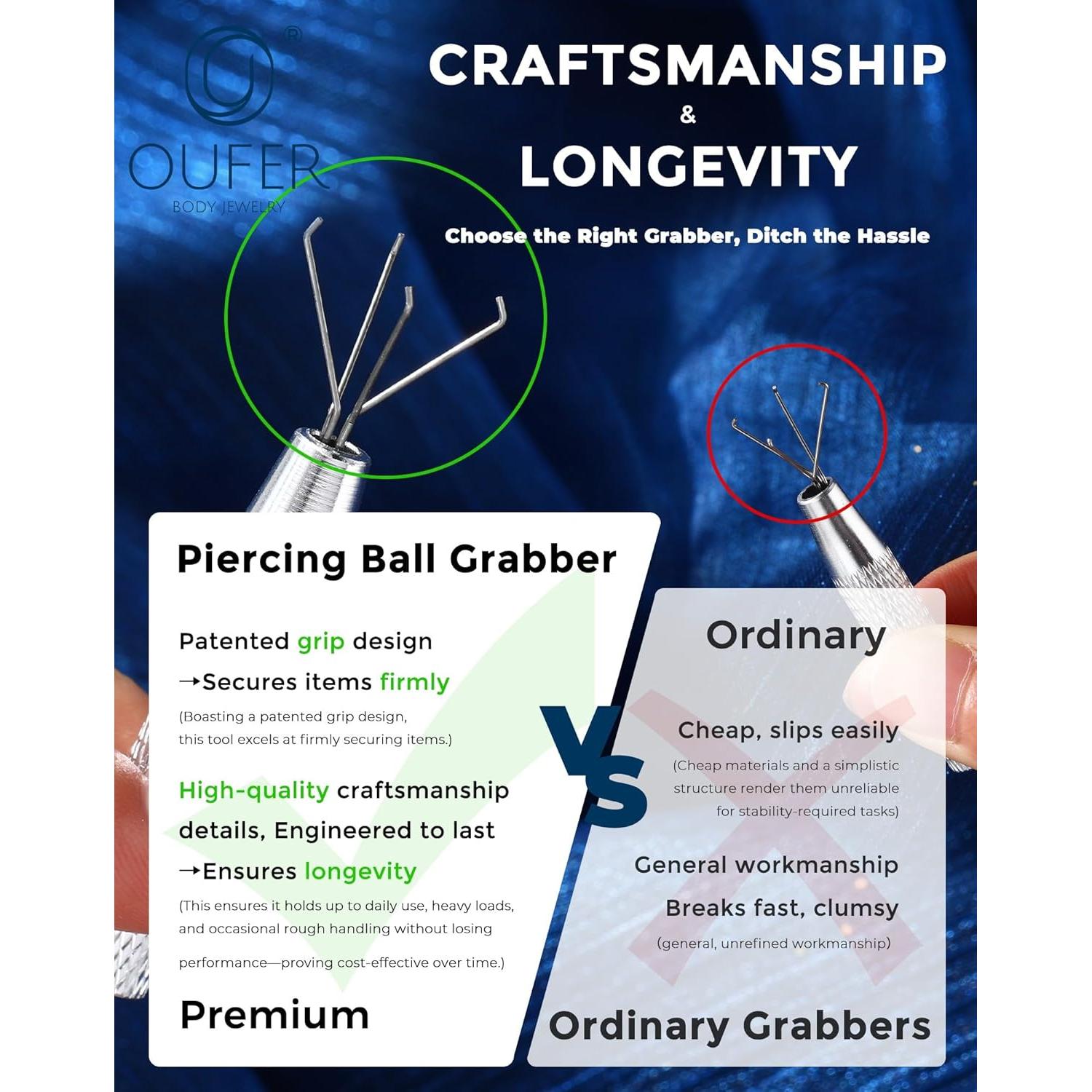 OUFER Kit de Piercing Corporal con Agarrador y Agujas 16G 18G