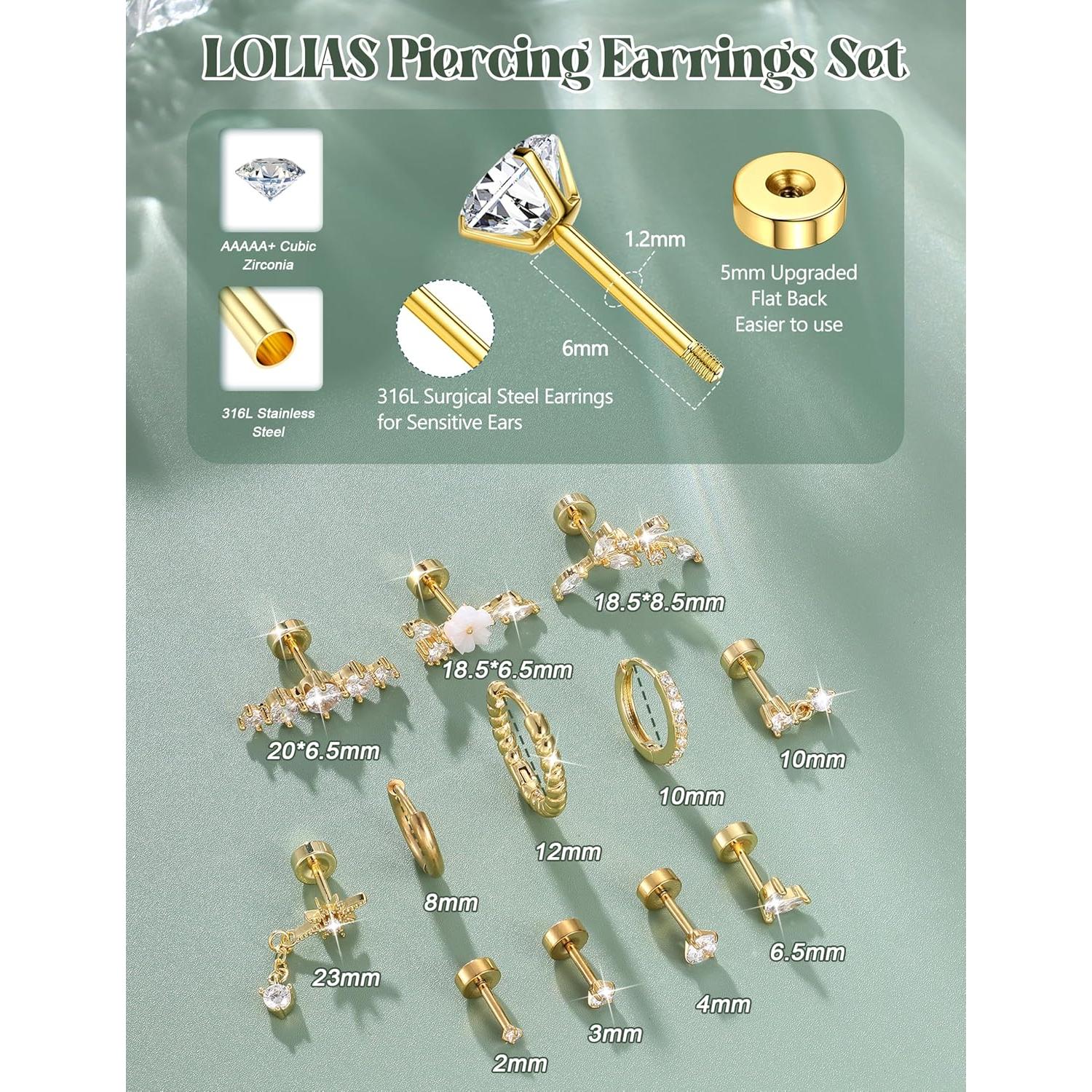 Pendientes de Cartílago Hipoalergénicos LOLIAS 16G Oro 14K