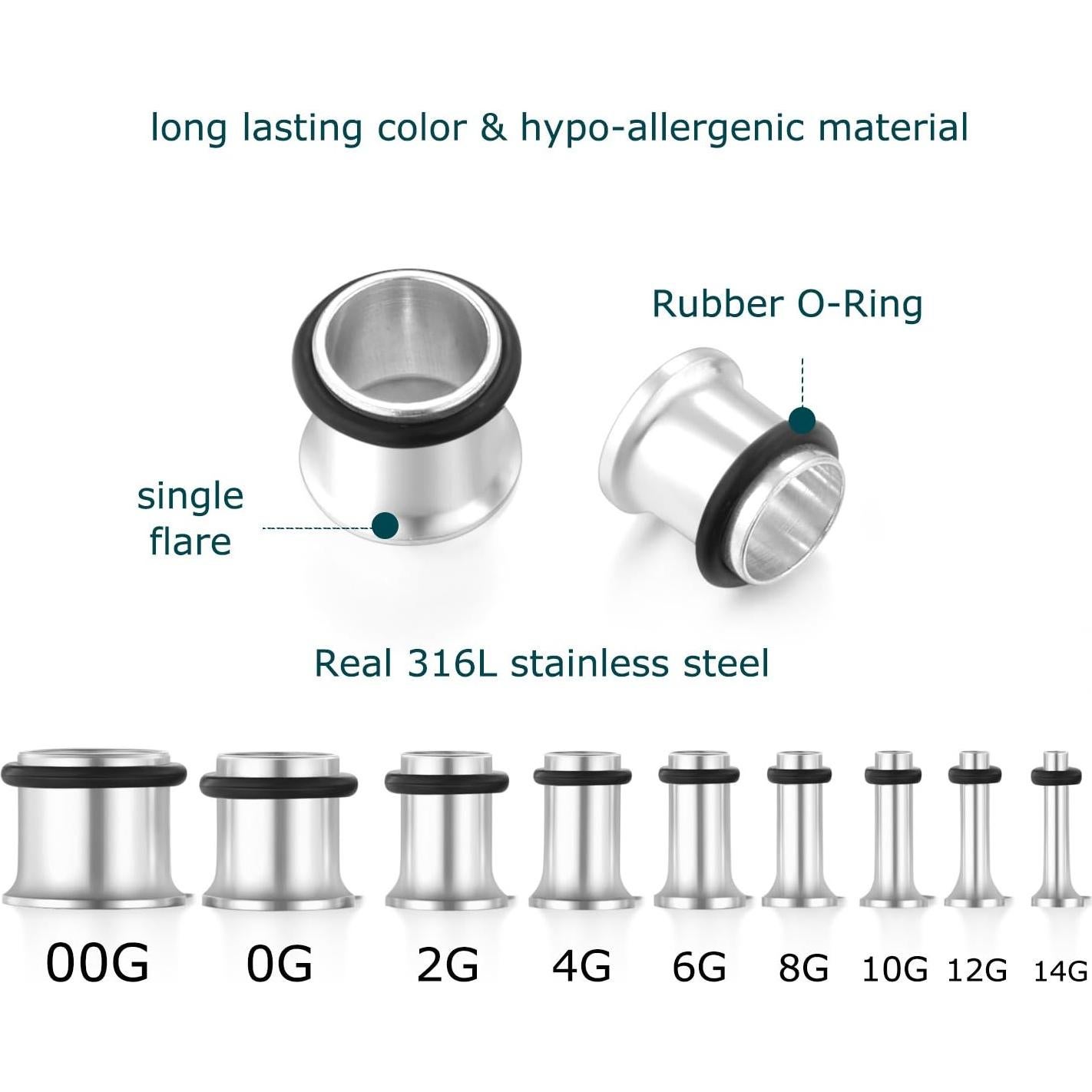 Kit de Estiramiento de Orejas 36 pcs Acero Quirúrgico VCMart