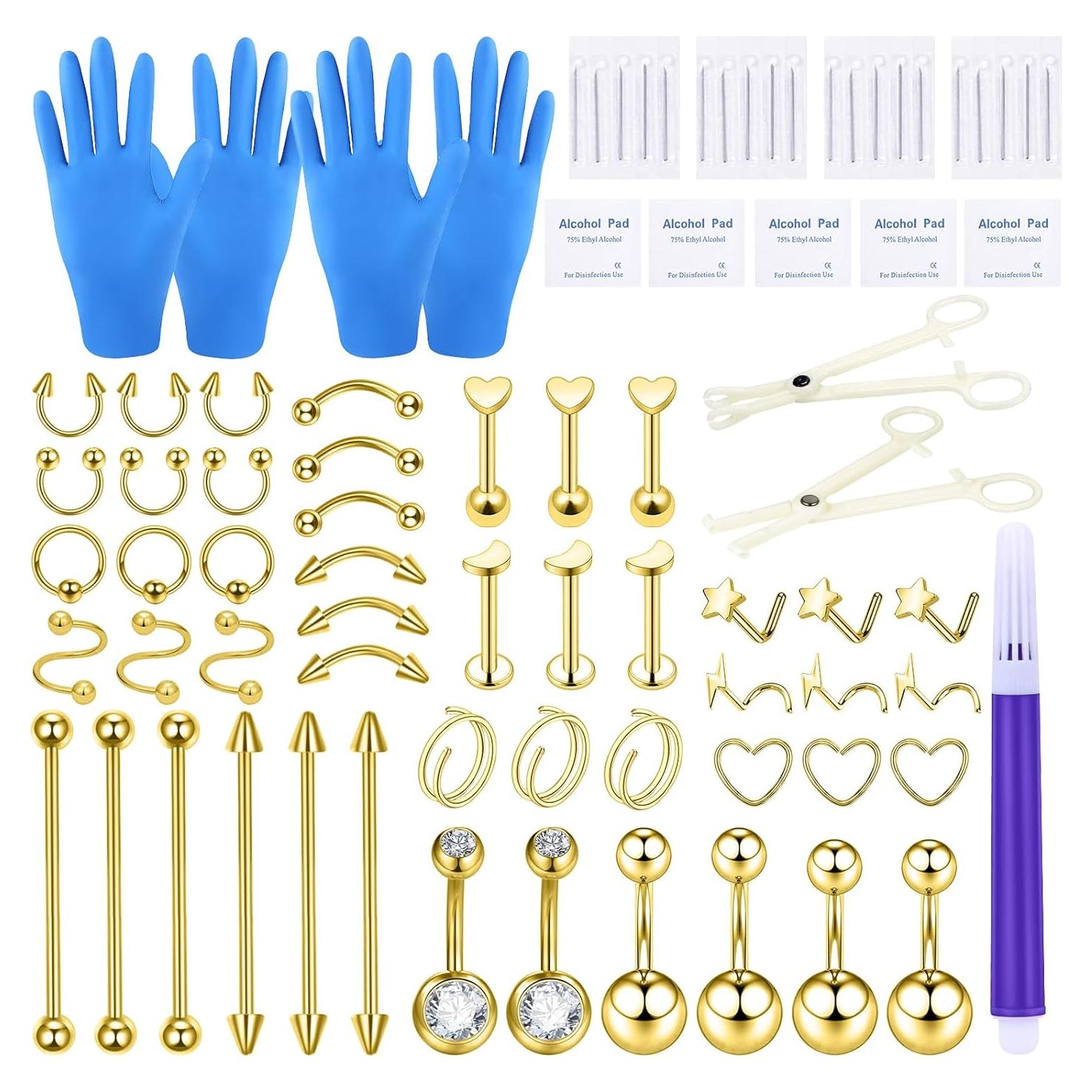 Kit de Piercing 80PCS BLZ Agujas Acero Inoxidable 14G-20G