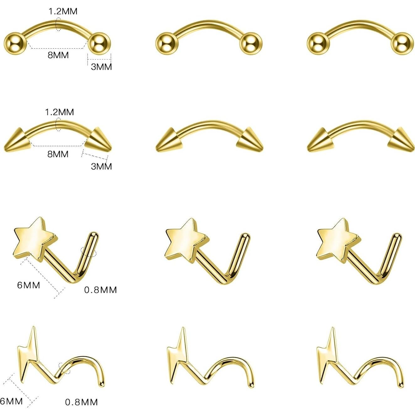 Kit de Piercing 80PCS BLZ Agujas Acero Inoxidable 14G-20G