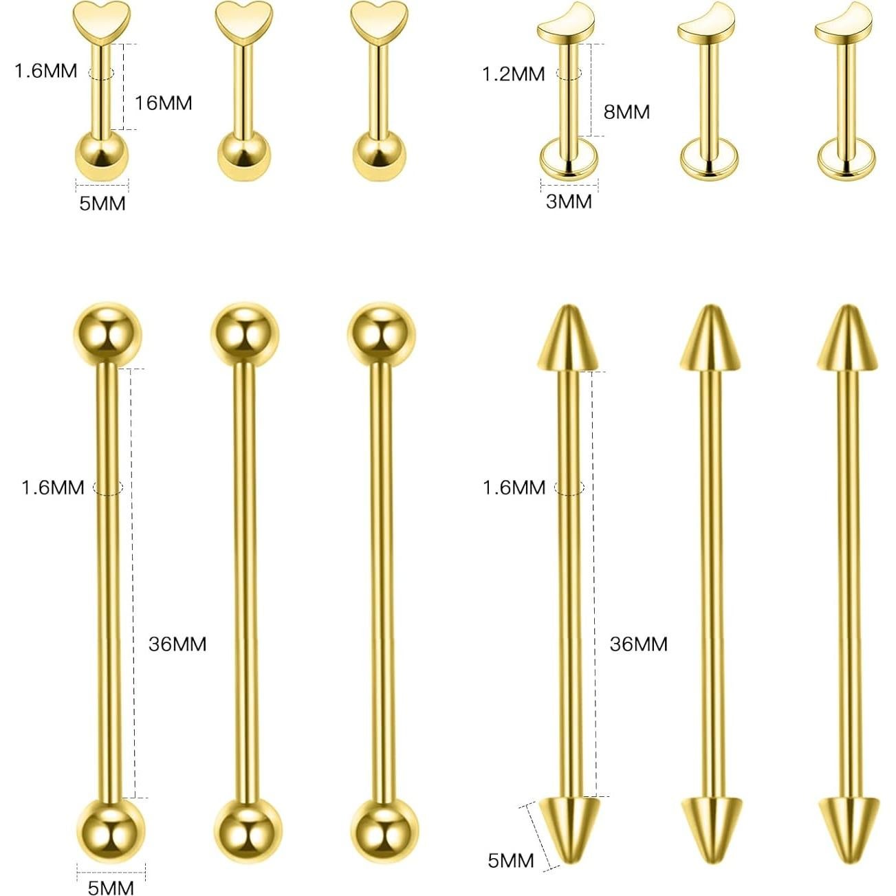 Kit de Piercing 80PCS BLZ Agujas Acero Inoxidable 14G-20G