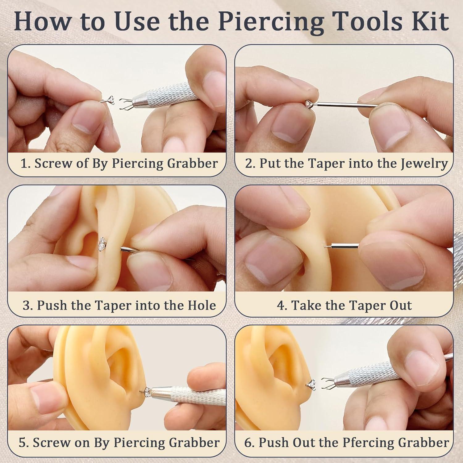 Kit de Piercing 14G 16G 18G 20G Acero Inoxidable con Herramienta