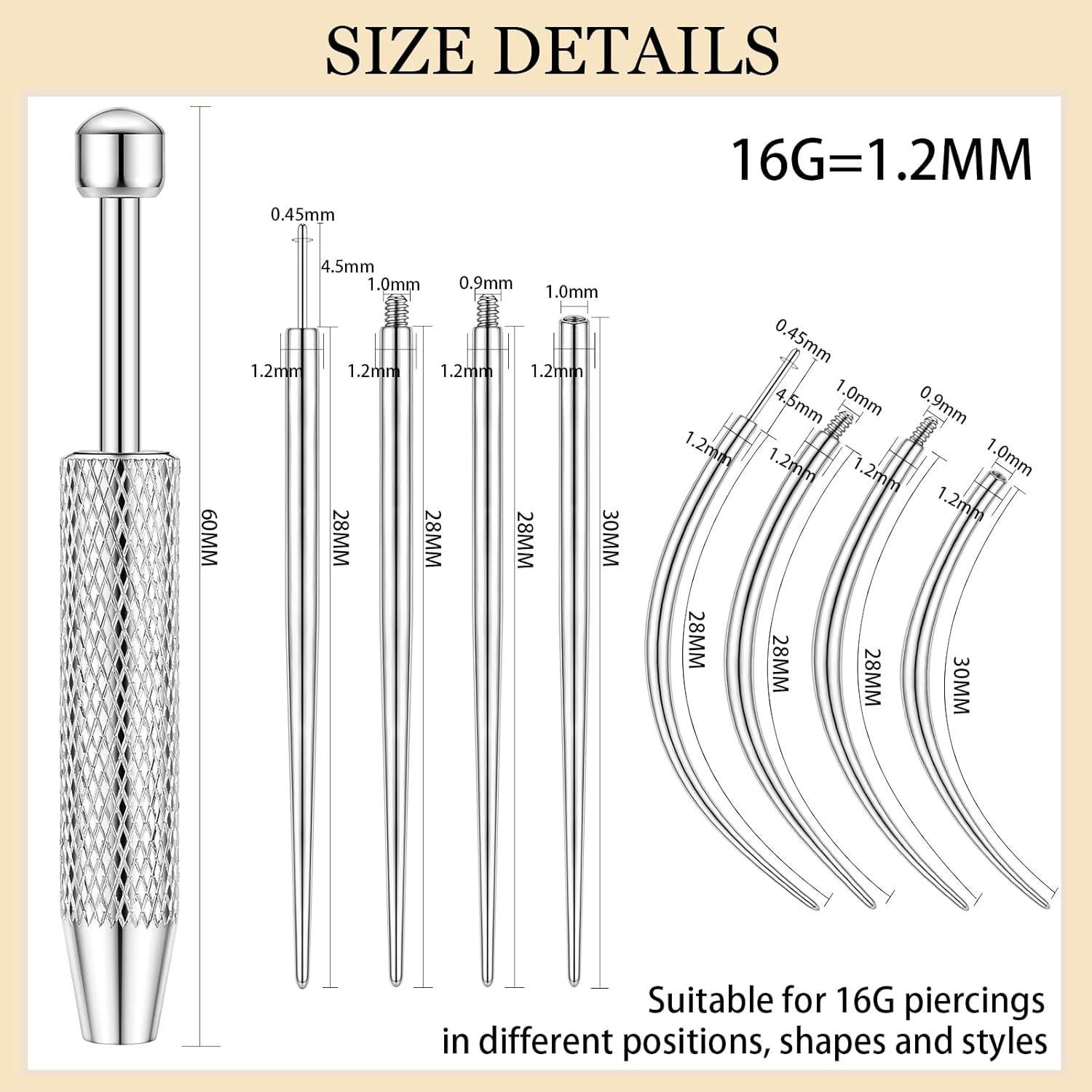 Kit de Herramientas de Piercing 14G 16G 18G 20G Acero Quirúrgico