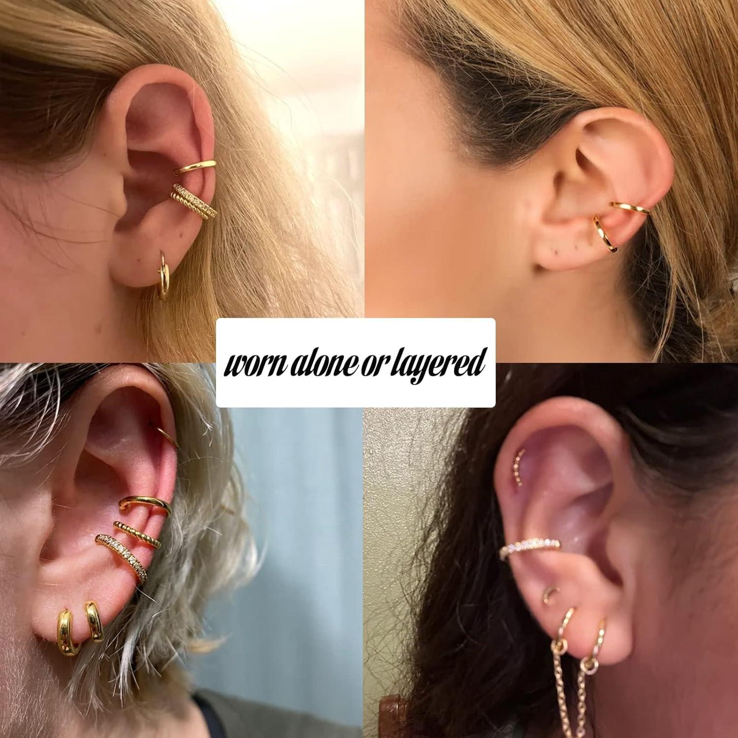 Pendientes de Cuff No Perforadores Explosion Zing - 3 Piezas Oro