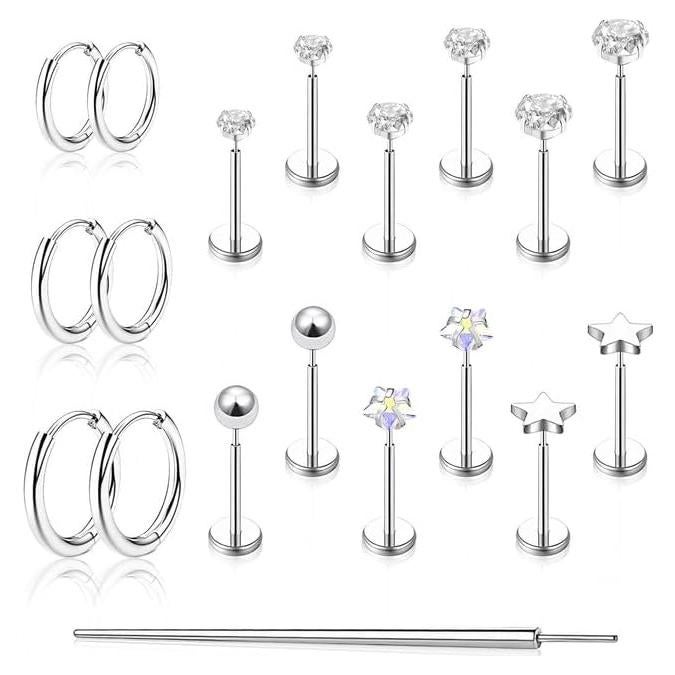 Pendientes de Acero Quirúrgico Hipoalergénicos JAGOSE 9 Pares