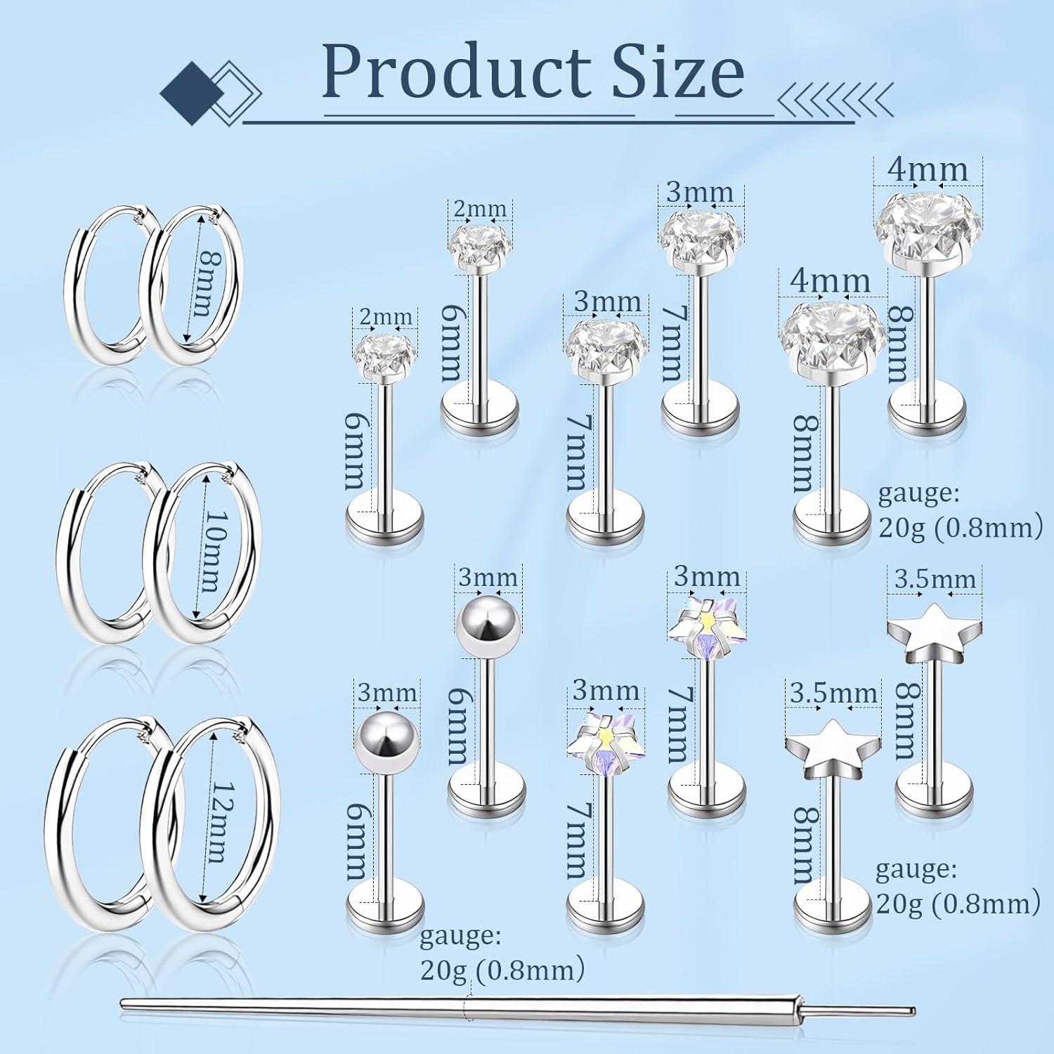 Pendientes de Acero Quirúrgico Hipoalergénicos JAGOSE 9 Pares