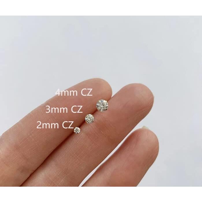 Pendientes de Stud CZ 2mm Oro 14K para Cartílago y Tragus