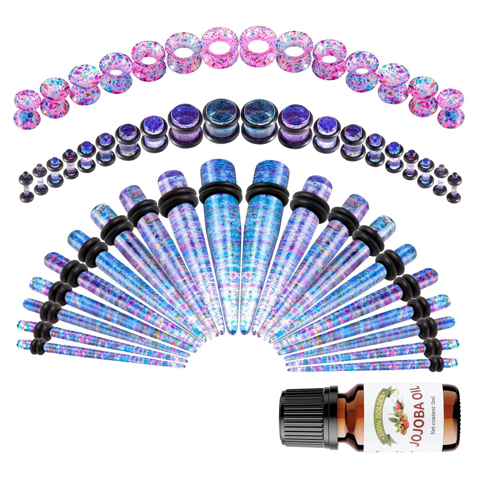 Kit de Estiramiento de Orejas 54 Piezas Acrílico Rosa 1.6-12mm