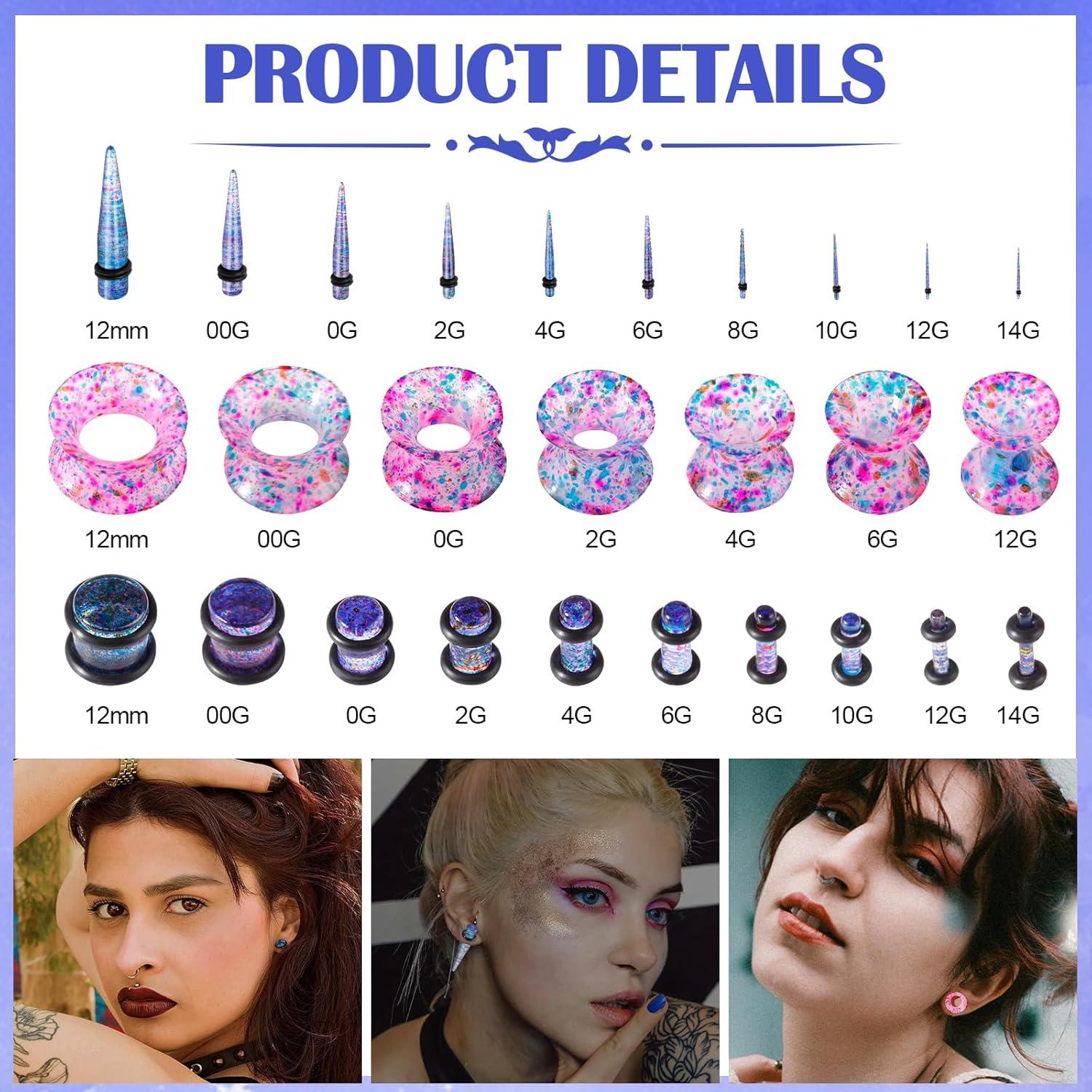 Kit de Estiramiento de Orejas 54 Piezas Acrílico Rosa 1.6-12mm