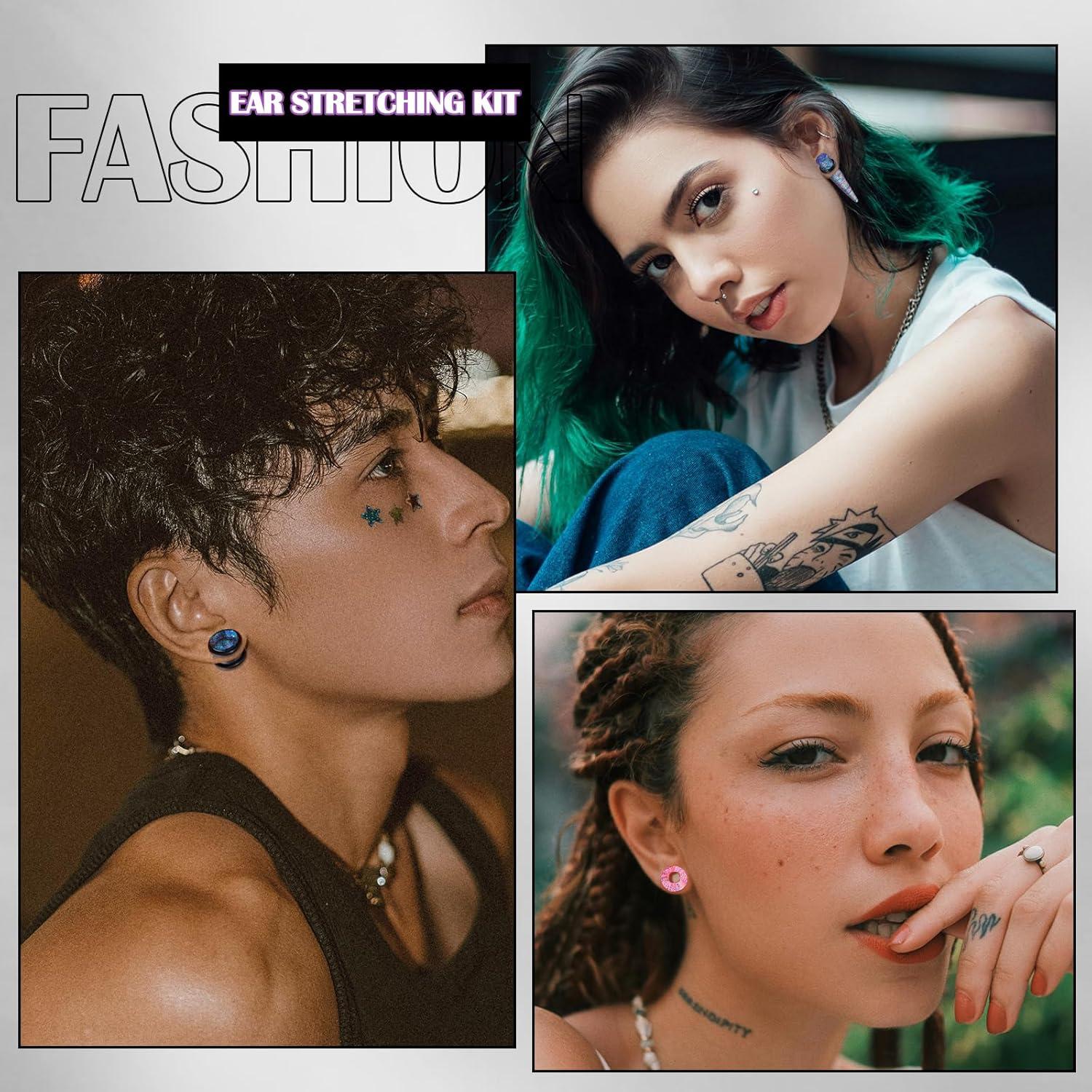 Kit de Estiramiento de Orejas 54 Piezas Acrílico Rosa 1.6-12mm