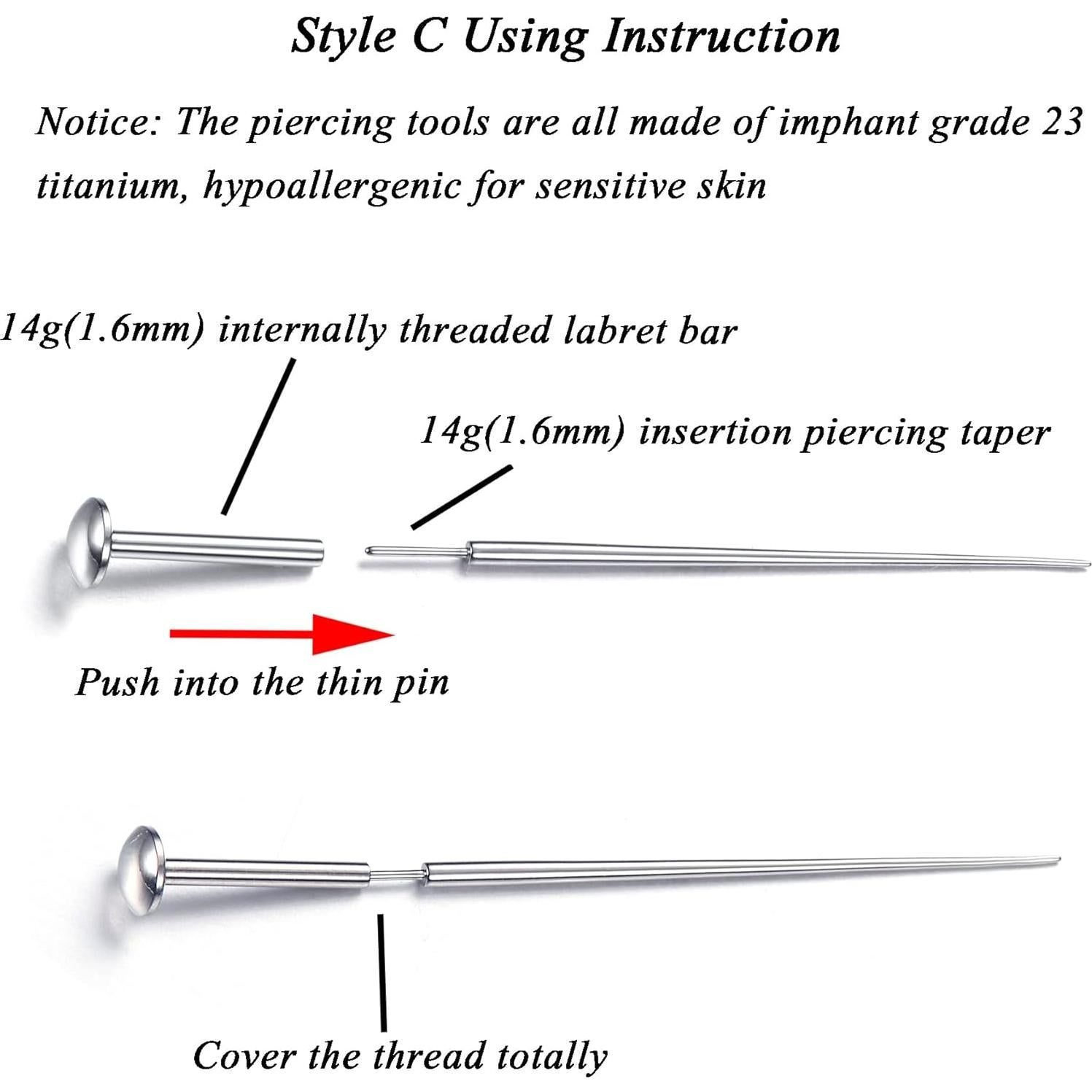 MILACOLATO Kit de Piercing de Titanio 14G 3 Puntas Hipoalergénicas