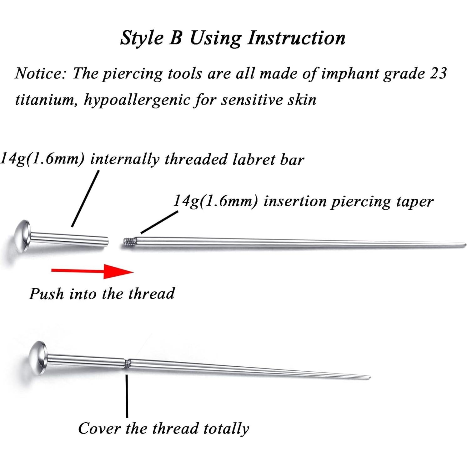 MILACOLATO Kit de Piercing de Titanio 14G 3 Puntas Hipoalergénicas