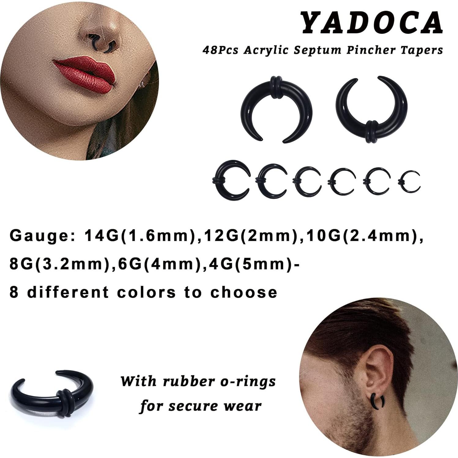 Kit de Estiramiento de Septum YADOCA 48 Piezas Acrílico Hipoalergénico