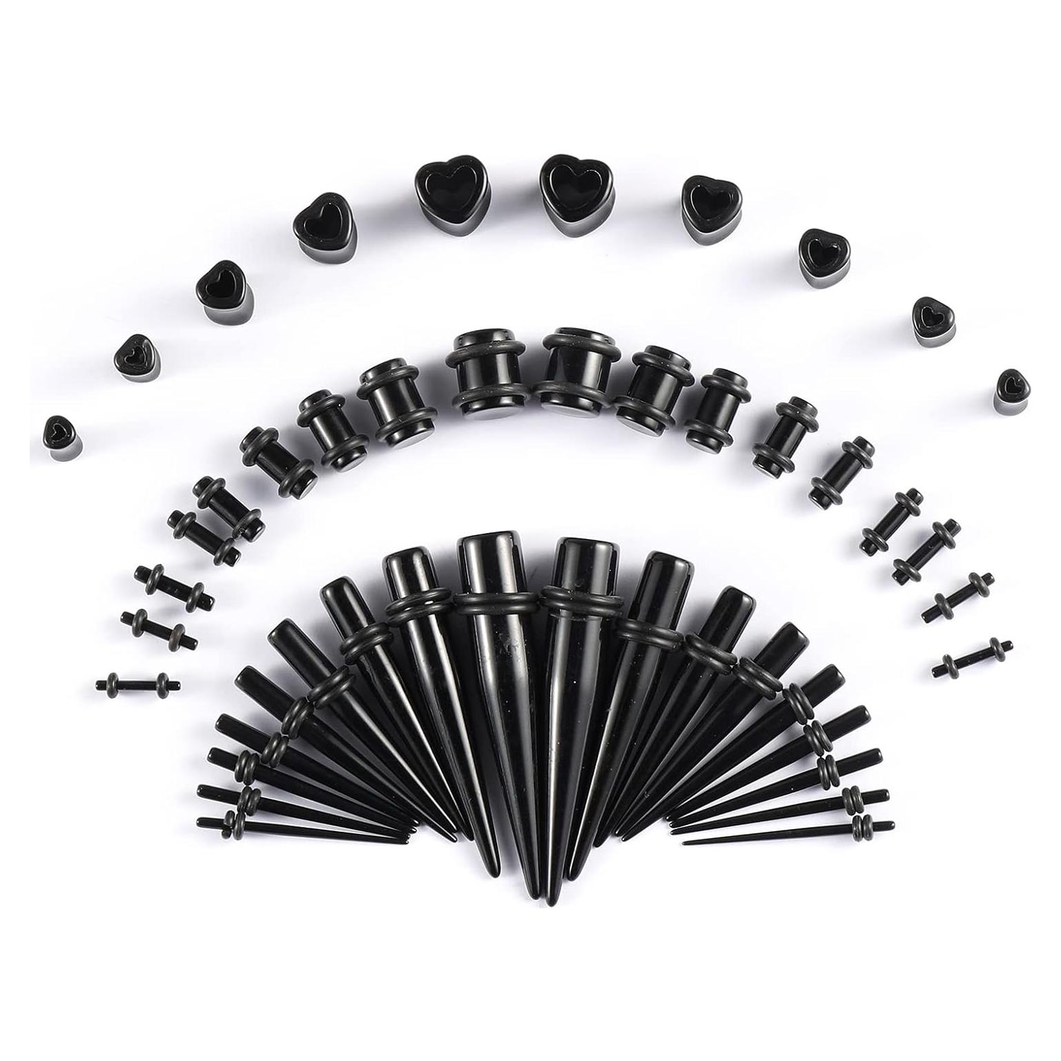 Kit de Estiramiento de Oídos Memsion 46 Piezas Acrílico Negro