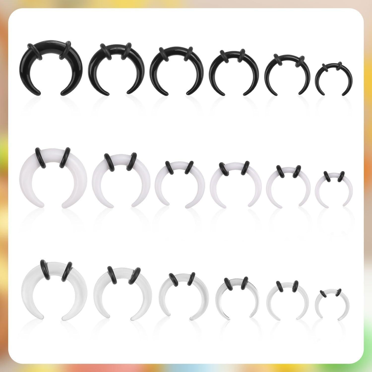 18 Anillos de Septum Acrílicos Mikovivi - 4G a 14G, 3 Colores