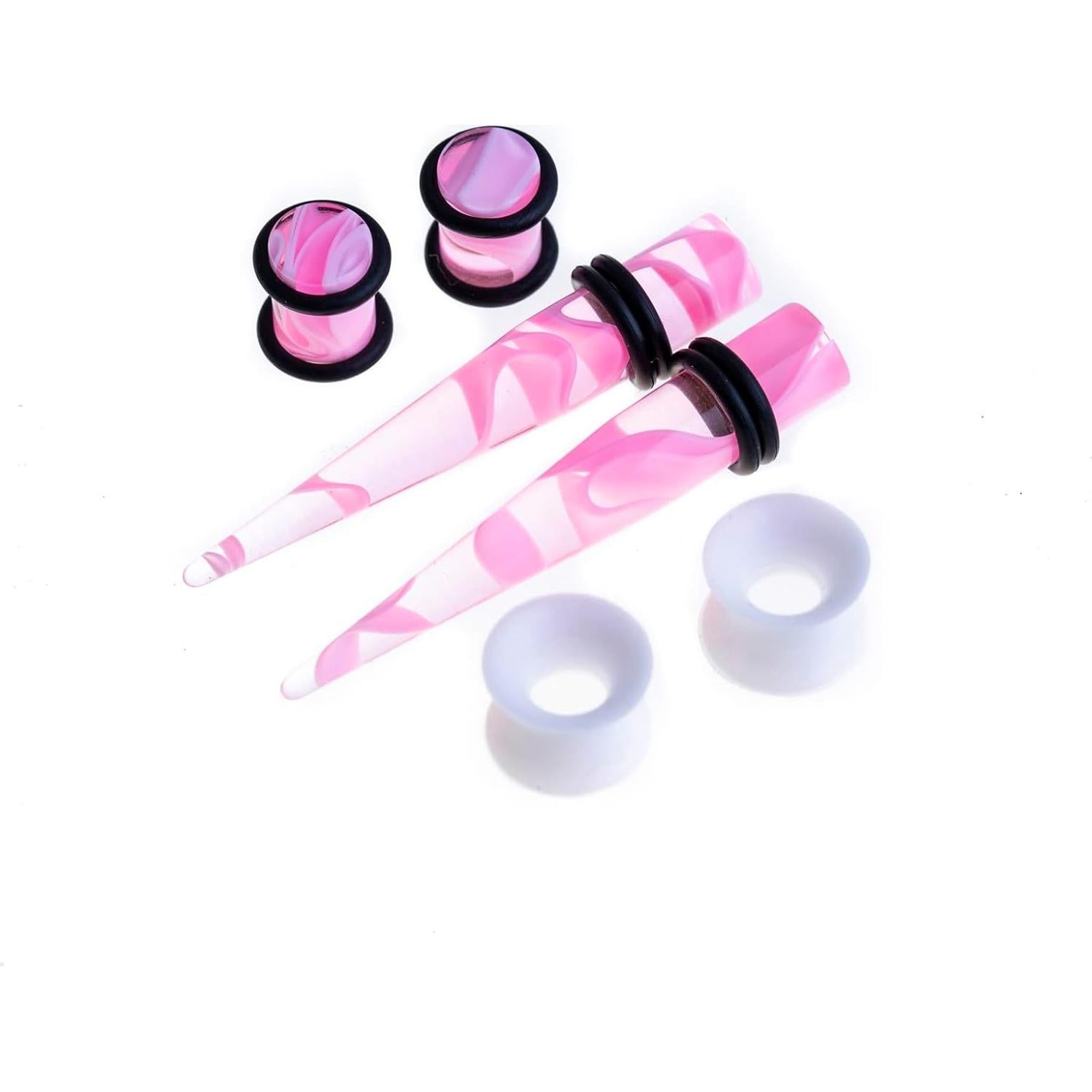 Kit de Estiramiento de Orejas 50 Piezas Acrílico Rosa 14G-00G