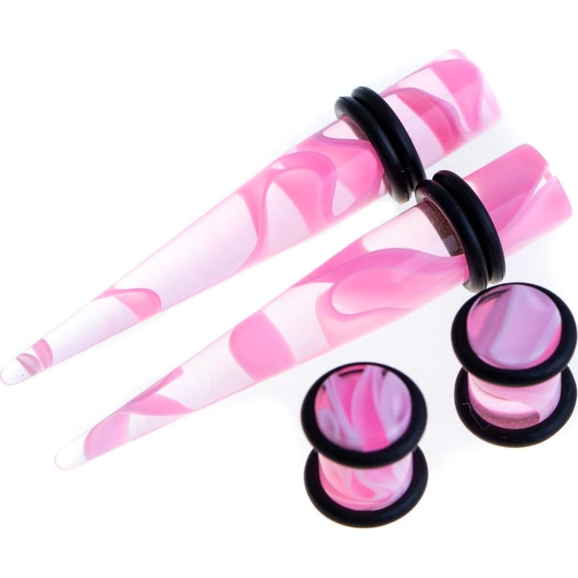 Kit de Estiramiento de Orejas 50 Piezas Acrílico Rosa 14G-00G