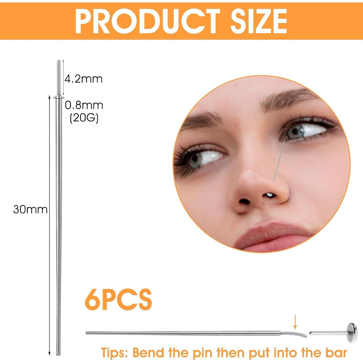 Kit de Herramientas de Inserción para Piercing Yolev 6 Pcs 20G