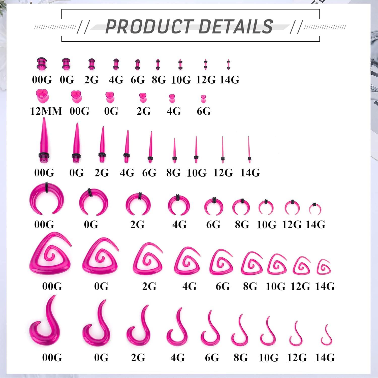 Kit de Estiramiento de Orejas 93 Piezas ORAZIO 14G-00G Acrílico