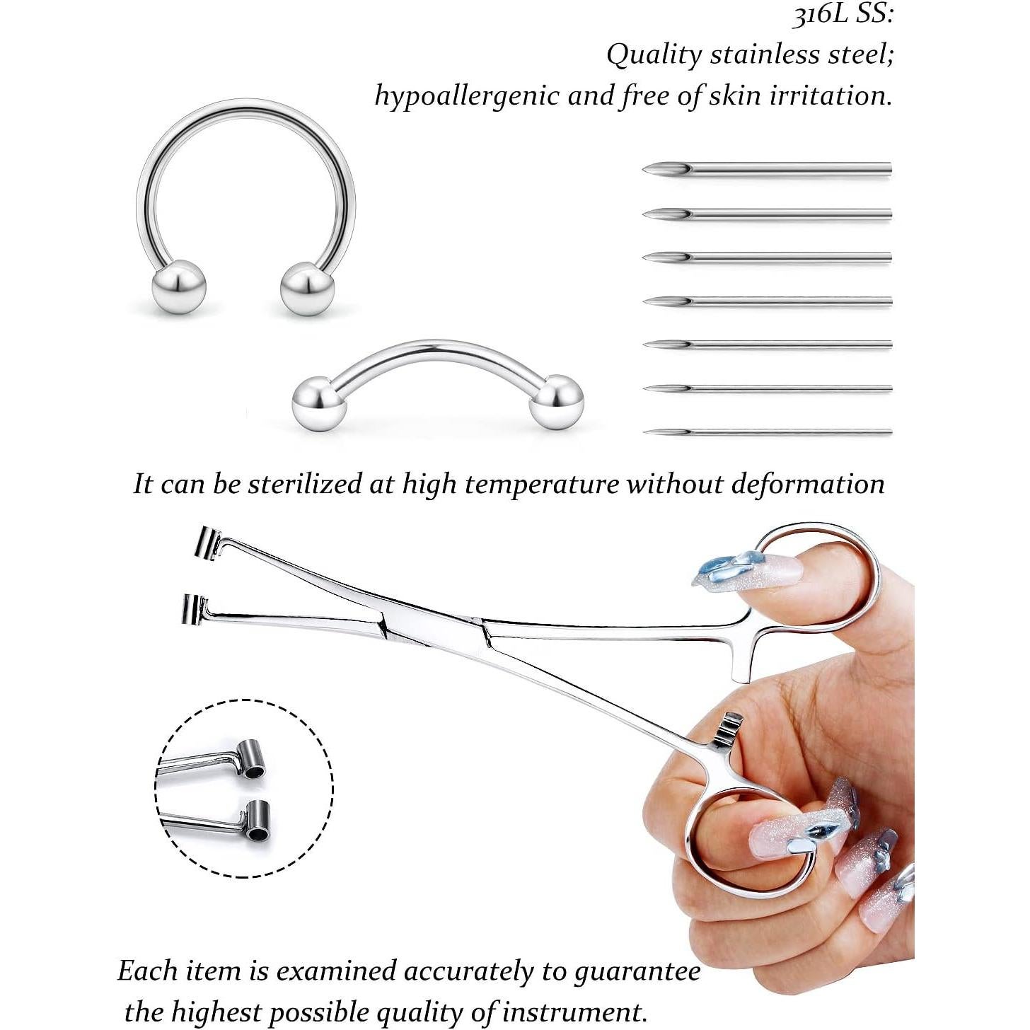 Kit de Herramientas de Piercing Vsnnsns - Acero Quirúrgico 316L